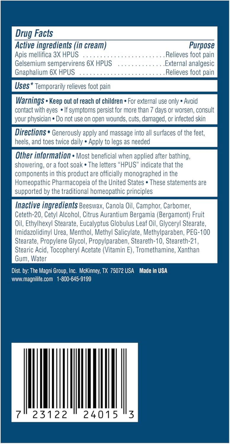 MagniLife Pain Relieving Foot Cream, All-Natural Moisturizing Foot Pain Relief with Beeswax and Eucalyptus to Soothe Soreness, Burning, Tingling, and Sensitivity (2 Pack-4oz Jars)