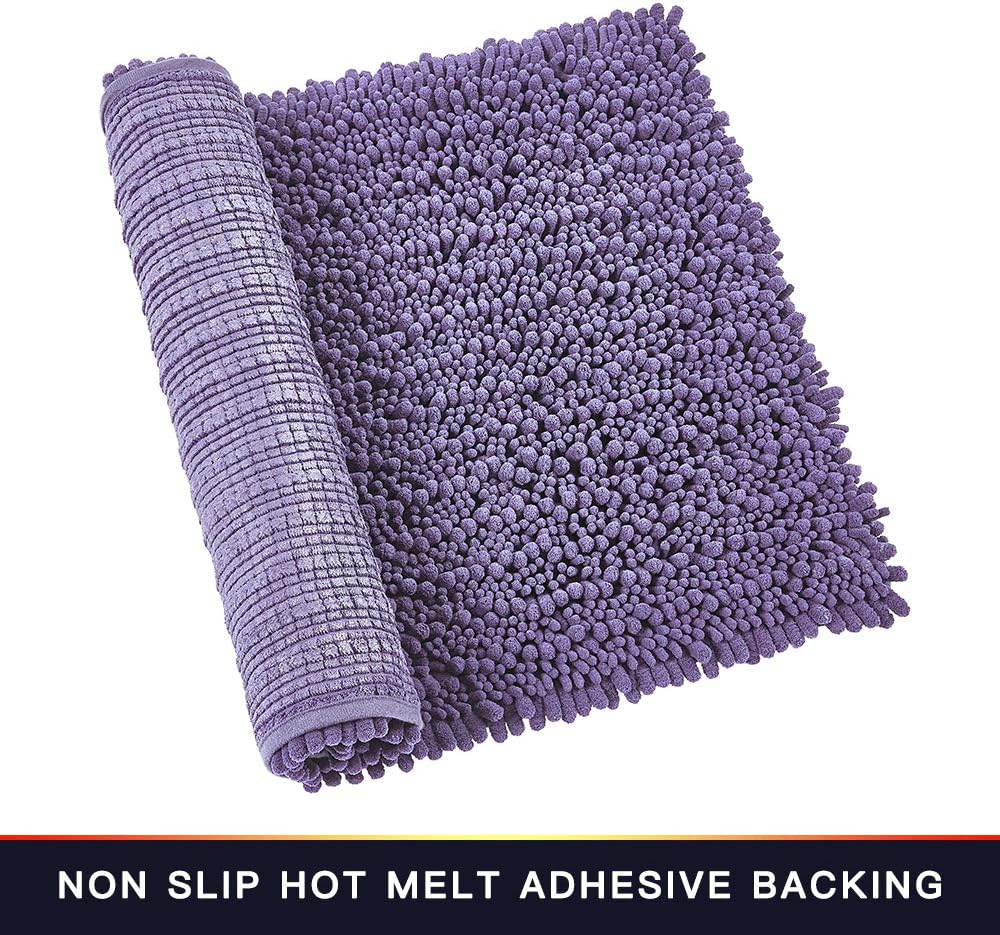 Walensee Bathroom Rug 2 Pieces Set Non Slip Bath Mat (20"x32" Plus 20"x32" Lavender) Water Absorbent Super Soft Shaggy Chenille Machine Washable Dry Extra Thick Perfect Carpet for Shower Floor