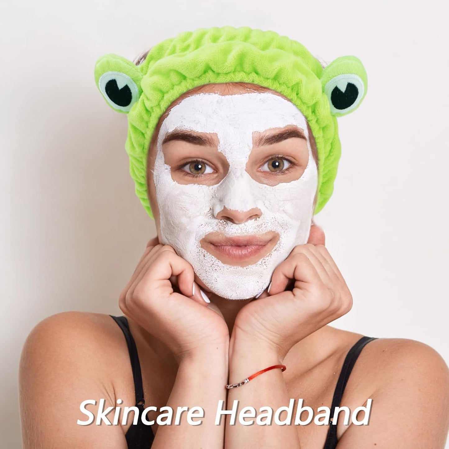 VELSCRUN Spa Headband, Makeup Face Wash Skincare Headbands, 5 Pcs Sponge Get Ready Frog Hairband Facial Wristband Hair Clip Set, Stuff for Teen Girls Women Trendy Fashion Hair Accessories Green
