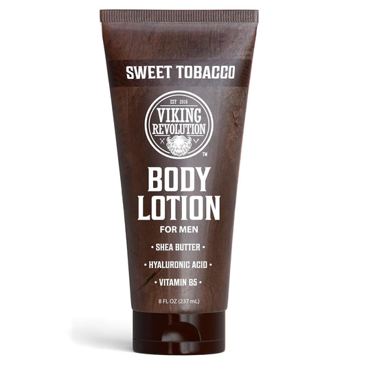 Viking Revolution Sweet Tobacco Body Lotion for Men –Mens Lotion for Dry Skin with Shea Butter, Hyaluronic Acid and Vitamin B5 – Nourishing Mens Body Lotion for Hydrated and Smooth Skin (8oz, 1 Pack)