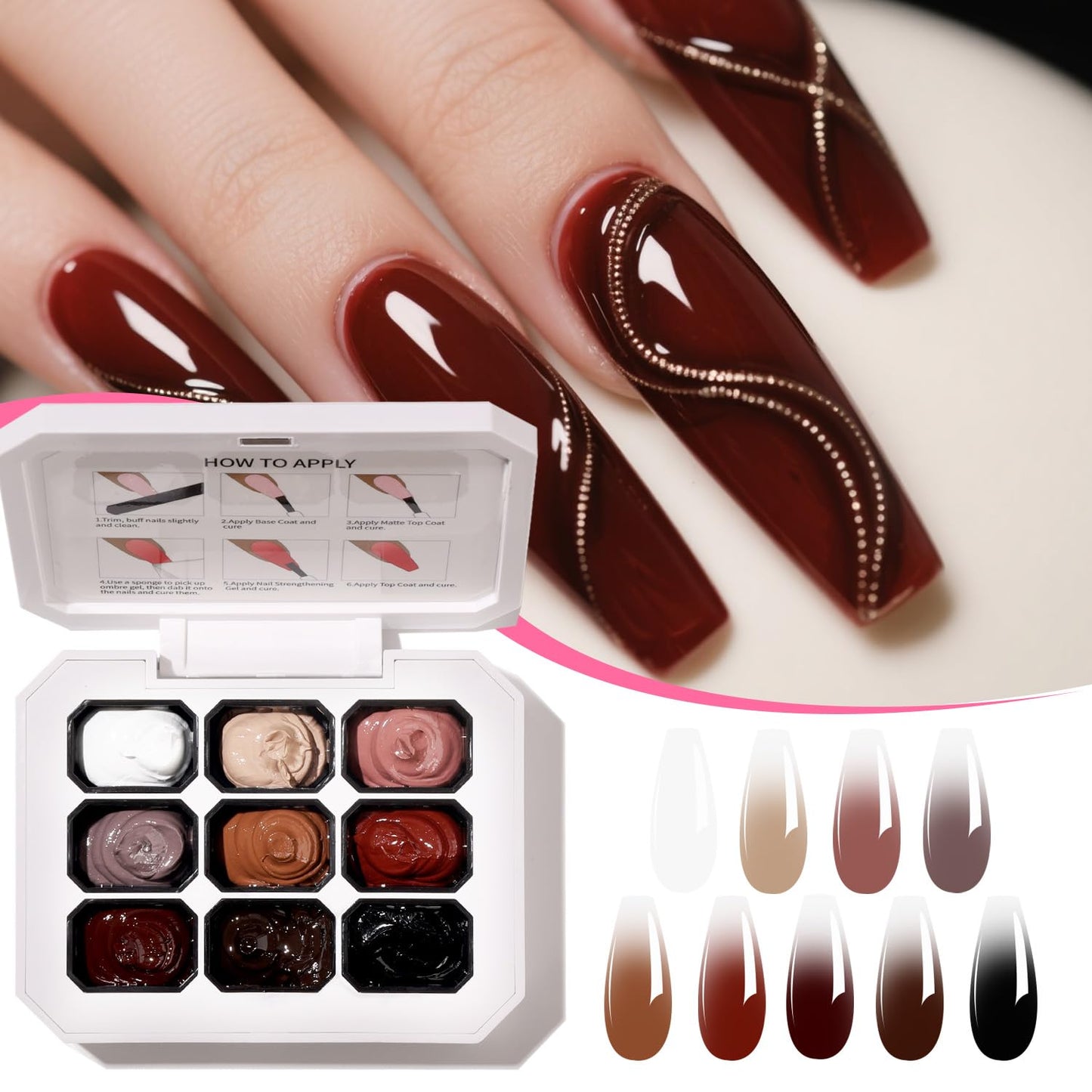 9 Colors Set Ombre Gel Nail Polish,Ombre Paint Nail Gel for Nails with 100Pcs Nail Sponges for 3D Nail Art in Salon or Home Use(omber-01)