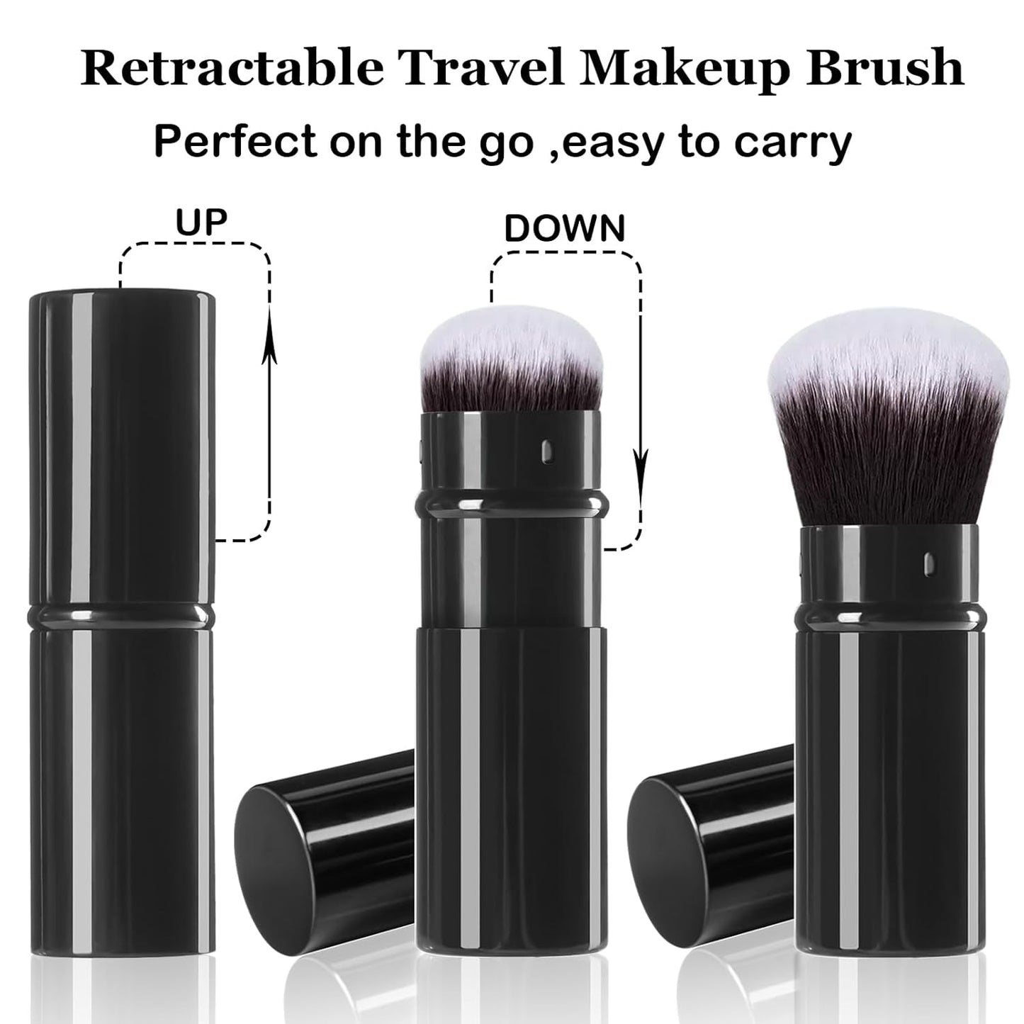 Retractable Makeup Brush, 2 Pack Kabuki Travel Powder Foundation Makeup Brush Face Blush Brushes for Blending Liquid, Blush, Bronzer, Buffing, Sunscreen,Flawless Cosmetics