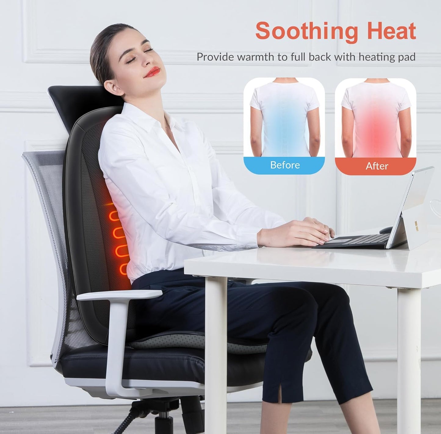 COMFIER Back Massager for Back Pain,Shiatsu Massage Chair Pad for Full Back,Spot Massage,Electric Seat Cushion with Heat,Heated Chair Massager for Office,Home,Gifts for Mom,Dad,Him,Her,Black