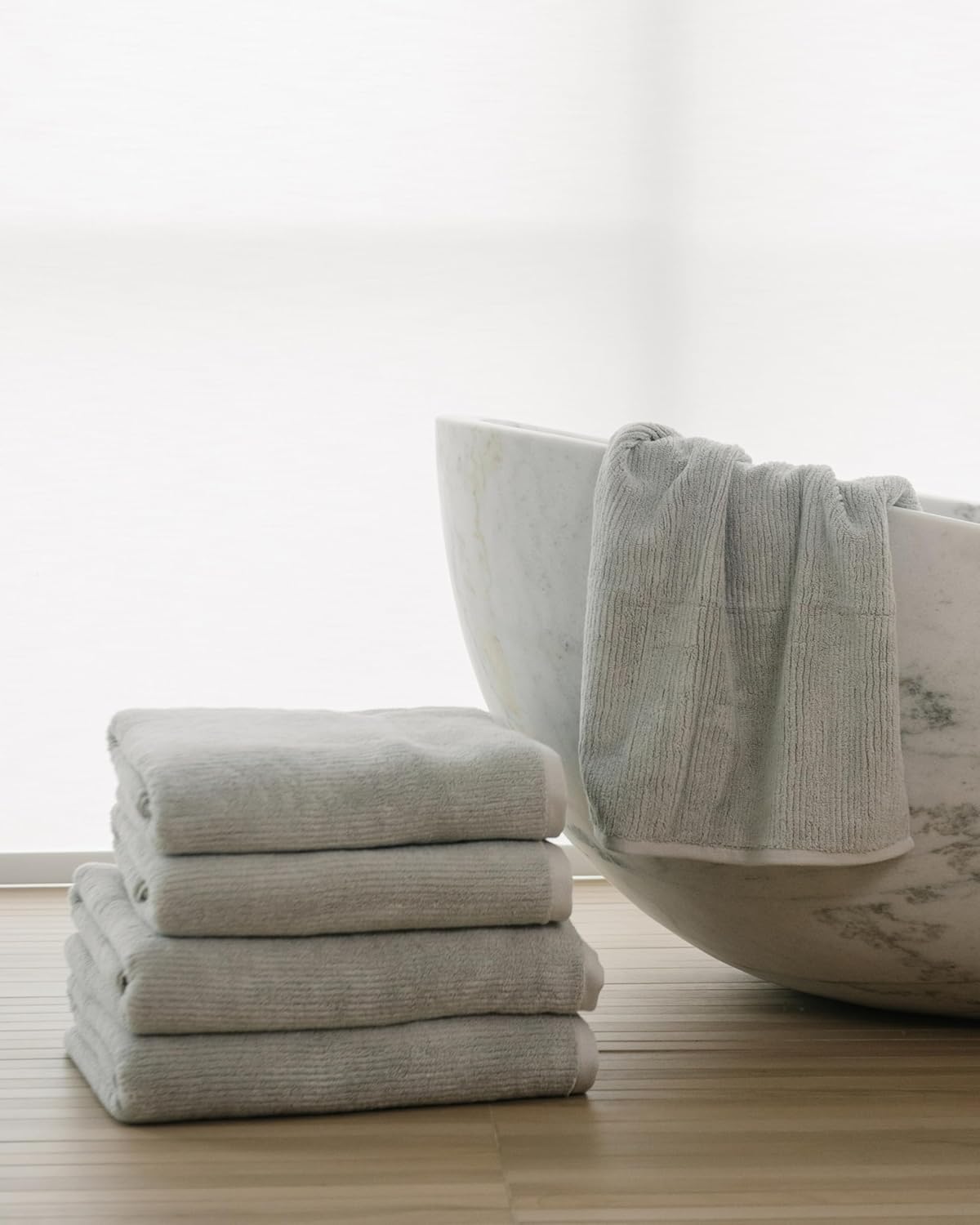 Cozy Earth Ribbed Bath Towel Set - 60% Cotton 40% Viscose from Bamboo Bathroom Towels - Soft & Absorbent Textured Ribbed Pattern - 2 Pack Light Grey