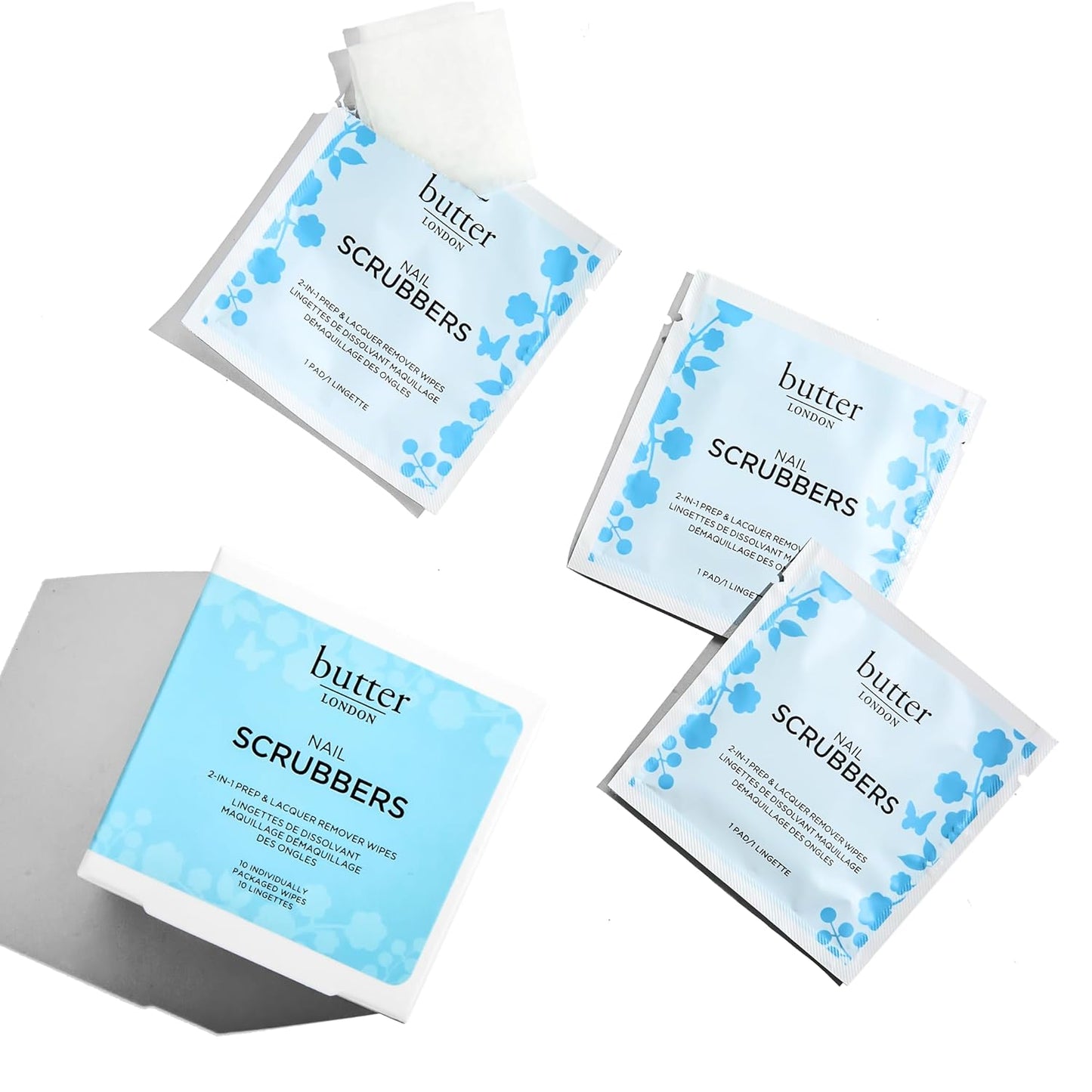 Butter LONDON Nail Polish Remover Pads, Nail Scrubbers (10 Count) - 2-in-1 Prep & Lacquer Remover Nail Wipes - Travel-Friendly Gel Fingernail Polish Remover - Cruelty-Free, Paraben-Free & Gluten-Free