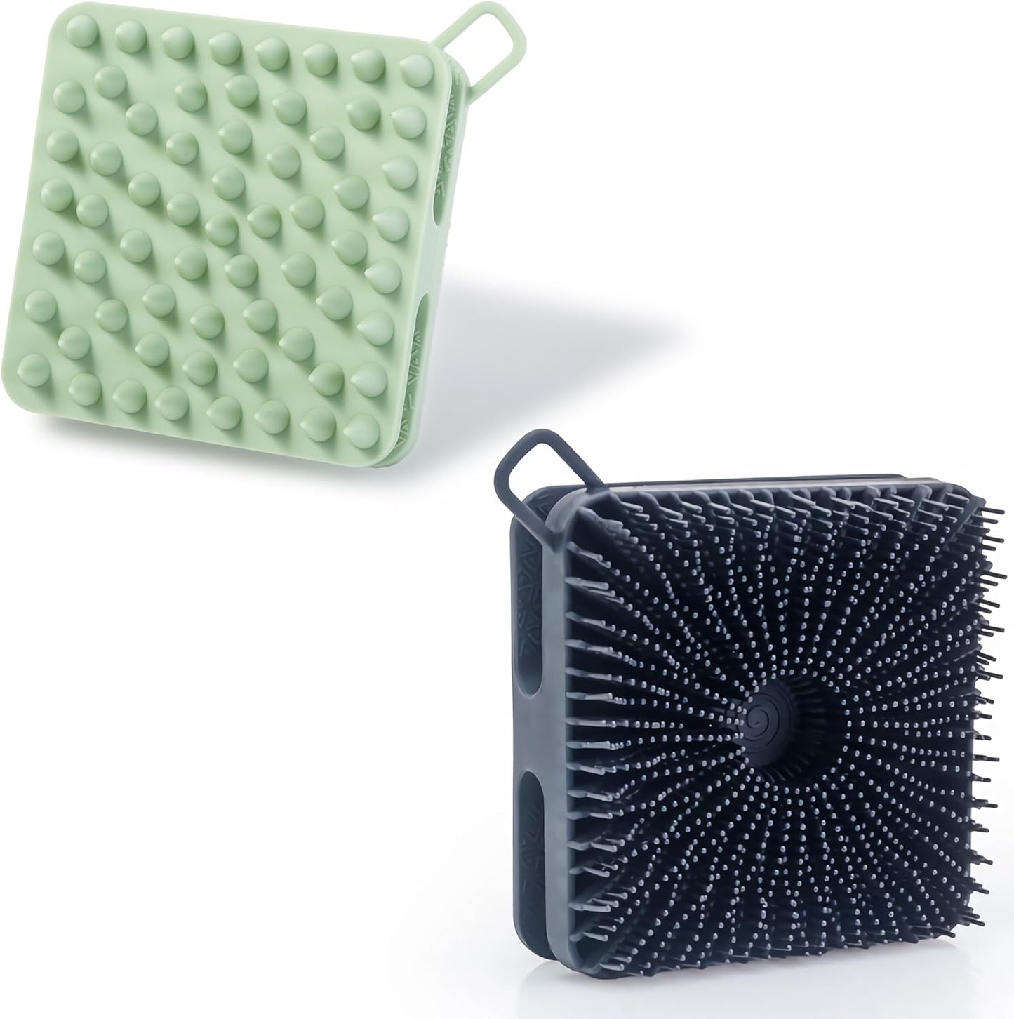 2 PC Silicone Exfoliating Body Scrubber, Silicone Body Shampoo Brush, Soft Silicone Loofah for Sensitive Skin, Shower Silicone Hair Scalp Massager, Easy to Clean, Lather Well(Black&Green)