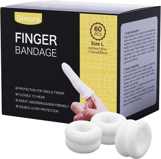 Dimora Finger Cots, Pack of 60 (Large Size) Finger Protectors, Breathable Bandages for Wound Care, Stretchy Sleeves for Gardening, Fitness and Cargo Handling, White