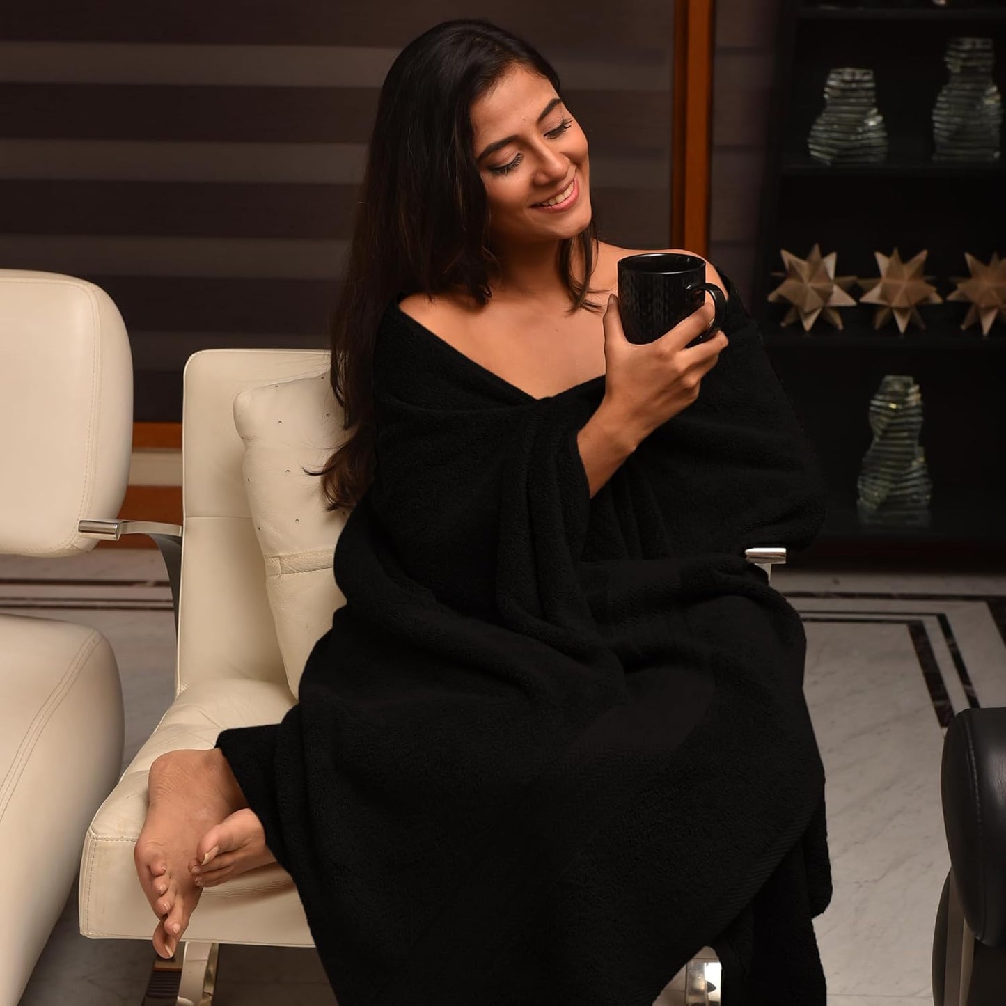 HERCULEAN Oversized Bath Sheet 35 x 75 Pack of 2 | 450 GSM Quick Dry and Highly Absorbent | 100% Cotton Terry Towels for Bathroom - Perfect for Shower - Pool and Spa - Luxury Soft Towels - Black