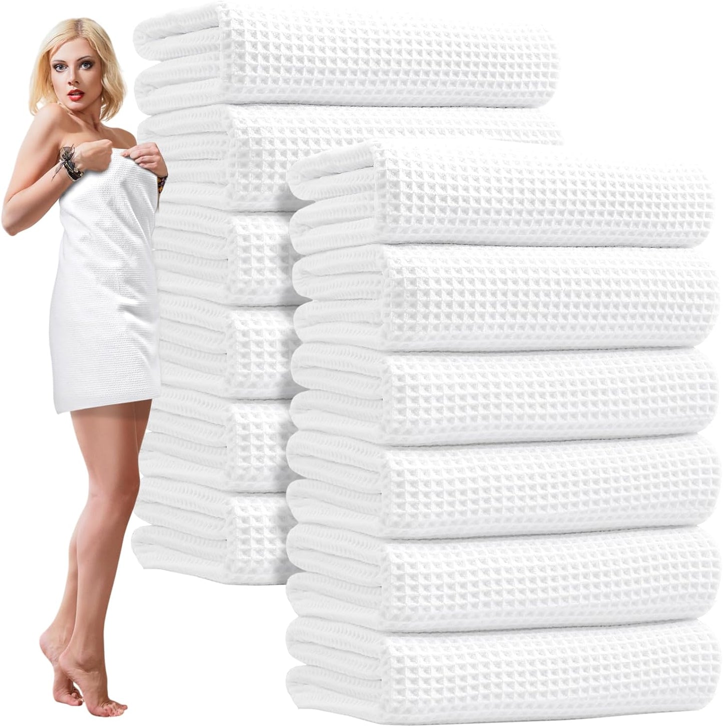 12 Pack Microfiber Bath Towels Bulk 27'' x 60'' Oversized Size Bath Towel Highly Absorbent Extra Large Soft Drying for Shower Beach Salon Winter Sport Spa Gym (Square,White)