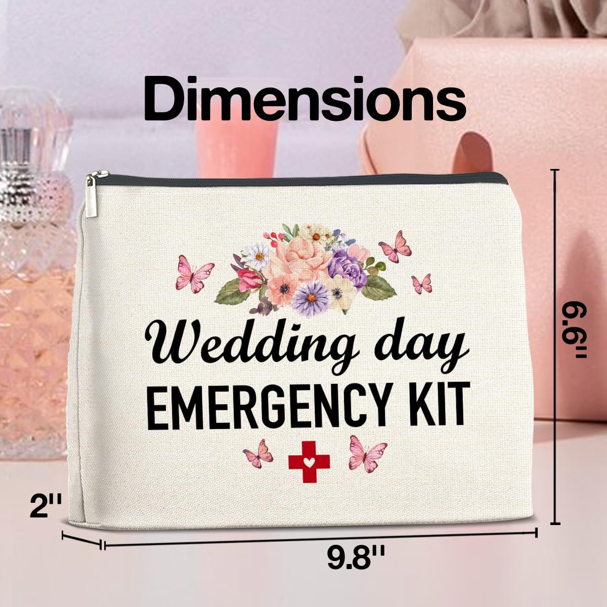 Wedding Makeup Bag Gifts for Bride Bridesmaids, Wedding Day Emergency Kit Floral Cosmetic Bag Zipper Makeup Pouch