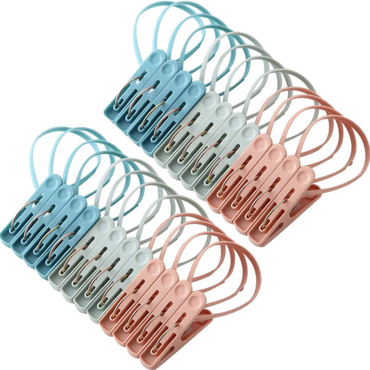 Clothespins 24 Pack Small Mini Clothes Pins with Plastic Rope for Clothesline Cute Sturdy Clothing Closepins Blue Green Pink Chip Decoration Clips Clothes Pins