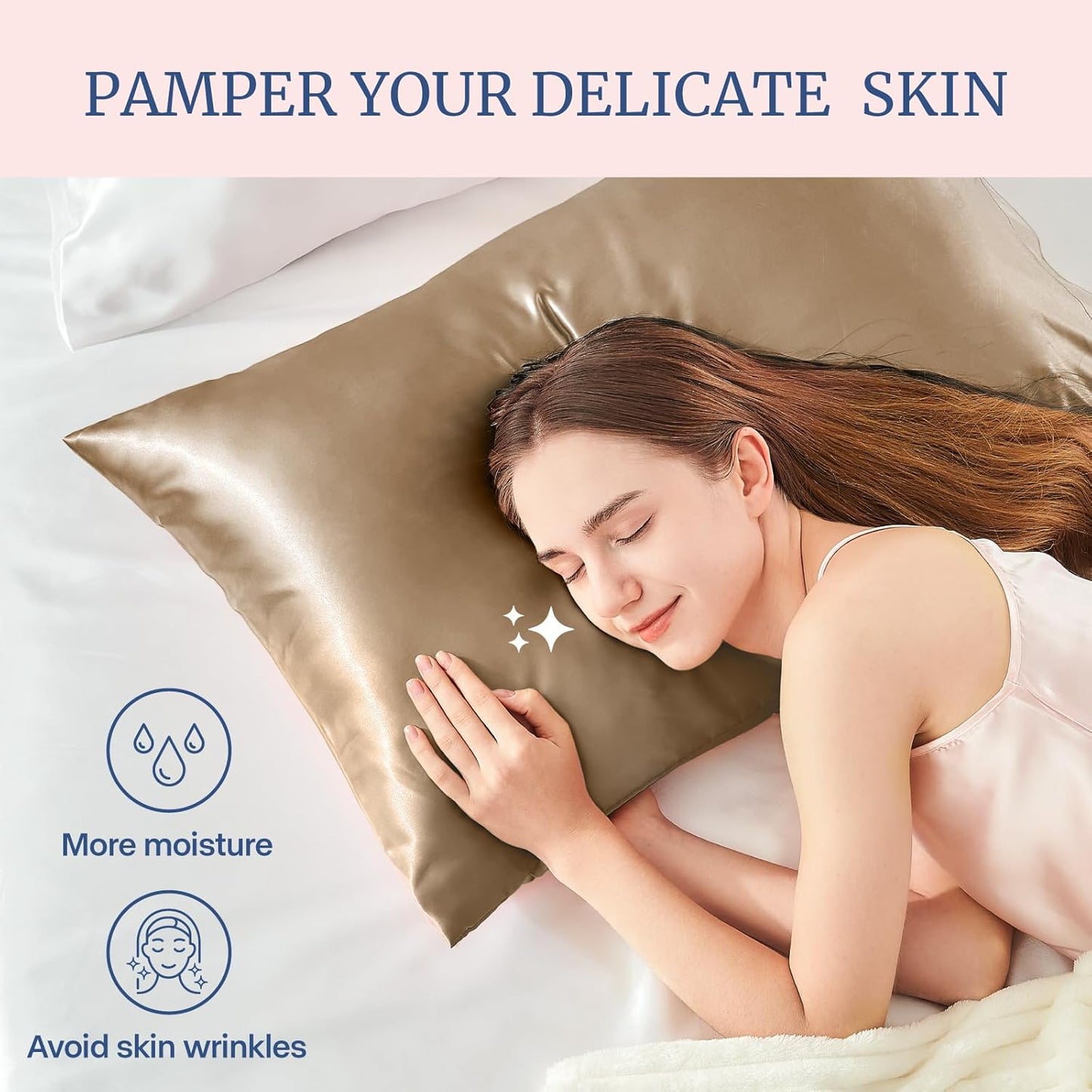 BEDELITE Satin Pillowcase for Hair and Skin, Super Soft and Cooling Similar to Silk Pillow Cases 2 Pack with Envelope Closure, Gift for Women Men(20"x30" Queen Size, Tawny Brown)