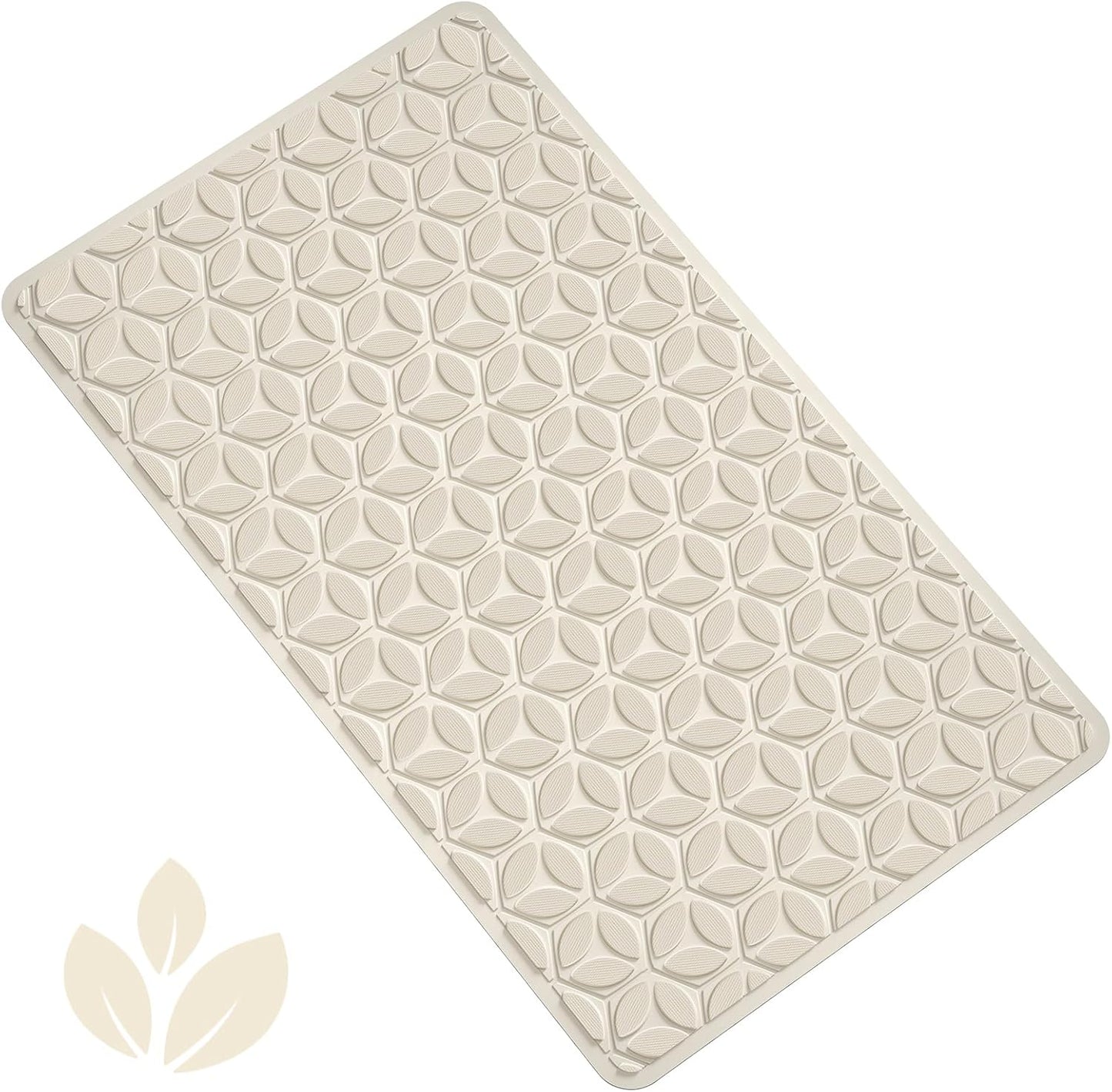 WRISIN Bathtub Mat Non Slip with Suction Cups - 100% Rubber Bathroom Mat Textured for Bath Tub Shower Safety - Soft on Touch - BPA/PVC Free - Pet Dog Bath Mat - Machine Washable - 16 × 28 Inch（Beige）