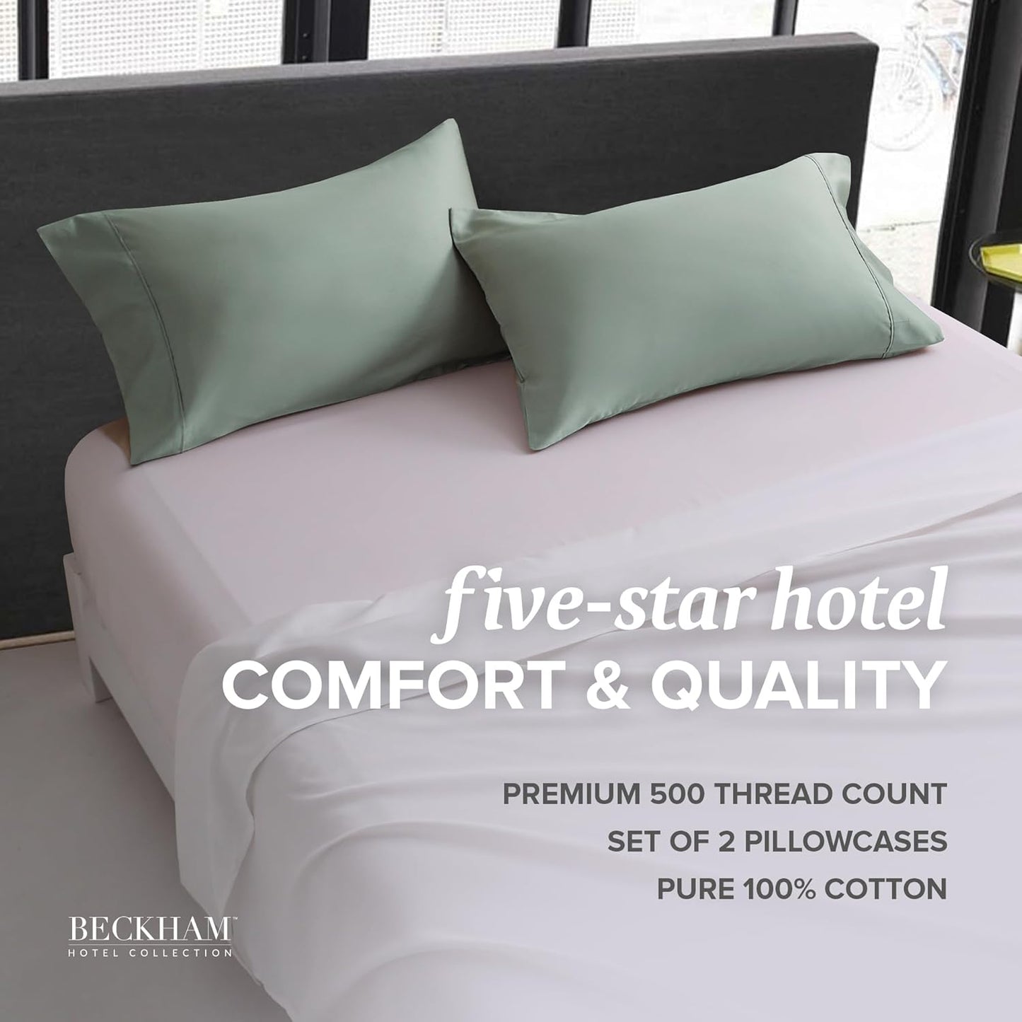 Beckham Hotel Collection Bed Pillowcases King Size Set of 2, 500TC 100% Cotton, Luxury Sateen Bedding, Open End, Breathable, Moisture-Wicking, Gray