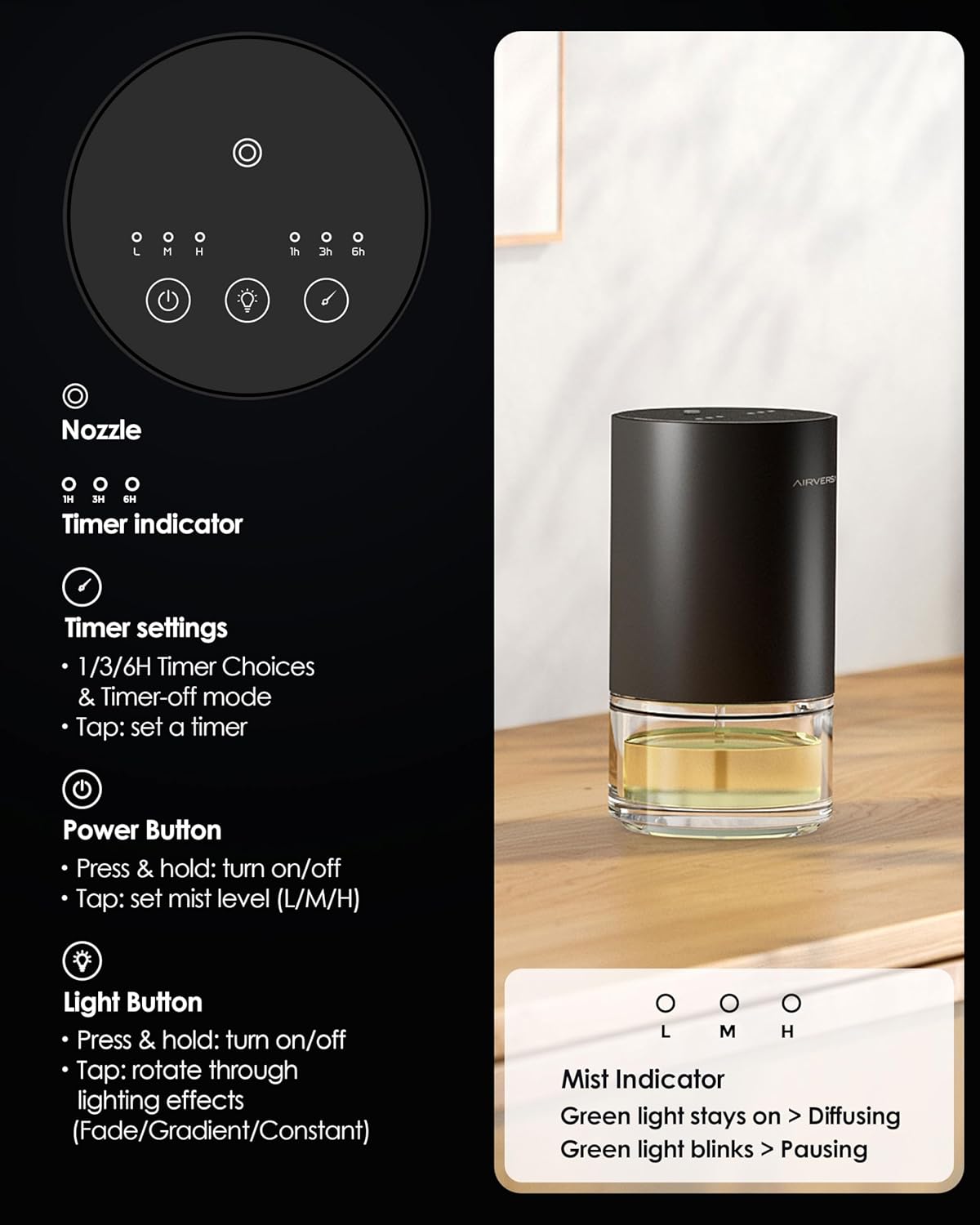 Essential Oil Diffuser Waterless Aromatherapy Diffusers for Home Large Room, Bedroom, Car, Office, Desk, Battery Operated, Small Diffuser for Pure Scent, 100mL Capacity, AN9 (Desert Titanium)