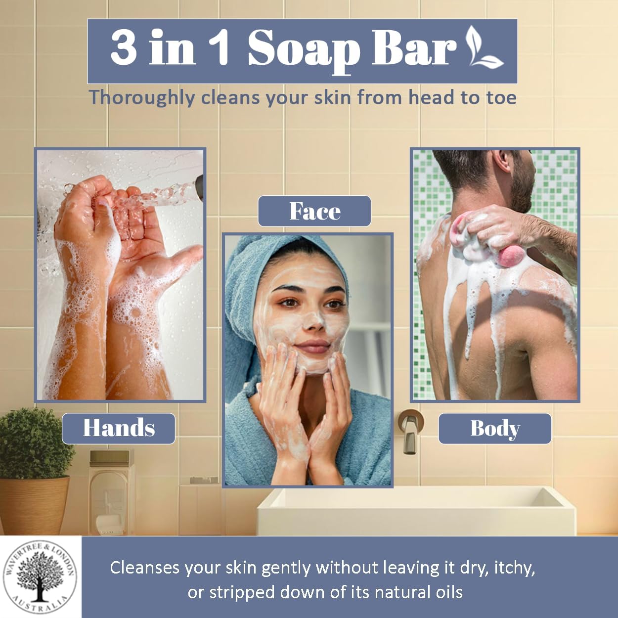 Wavertree & London Santal & Cardamon Scented 100% Natural Soap Bar, 7oz Moisturizing French Triple Milled Soap Bar for Women & Men enriched with shea butter - Pure Bath & Body soap bar