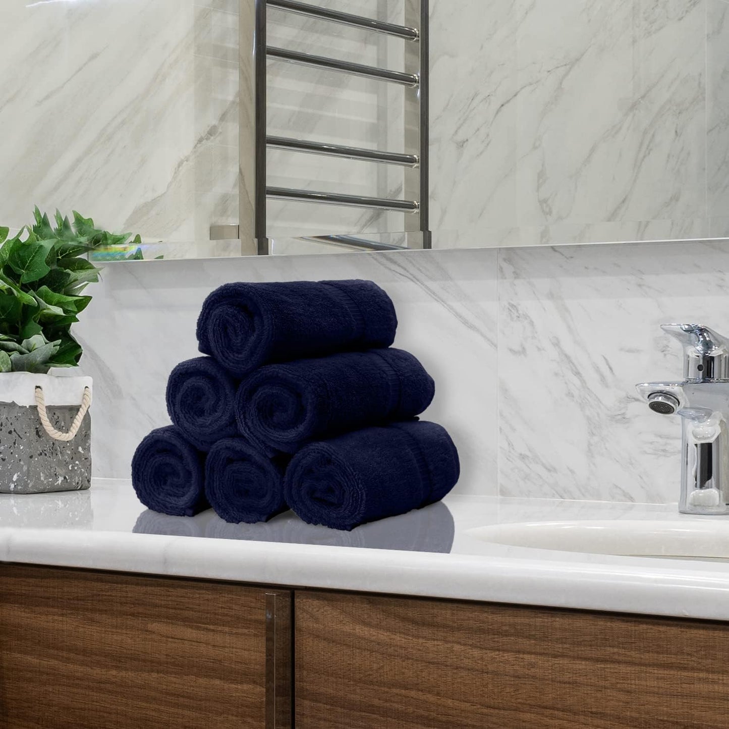 Monogrammed Hand Towel, Personalized Initial Gift, Extra Absorbent 100% Turkish Cotton - Soft Terry Finish - Set of 2 - White Block Initial P - Embroidered on Navy Blue Towels