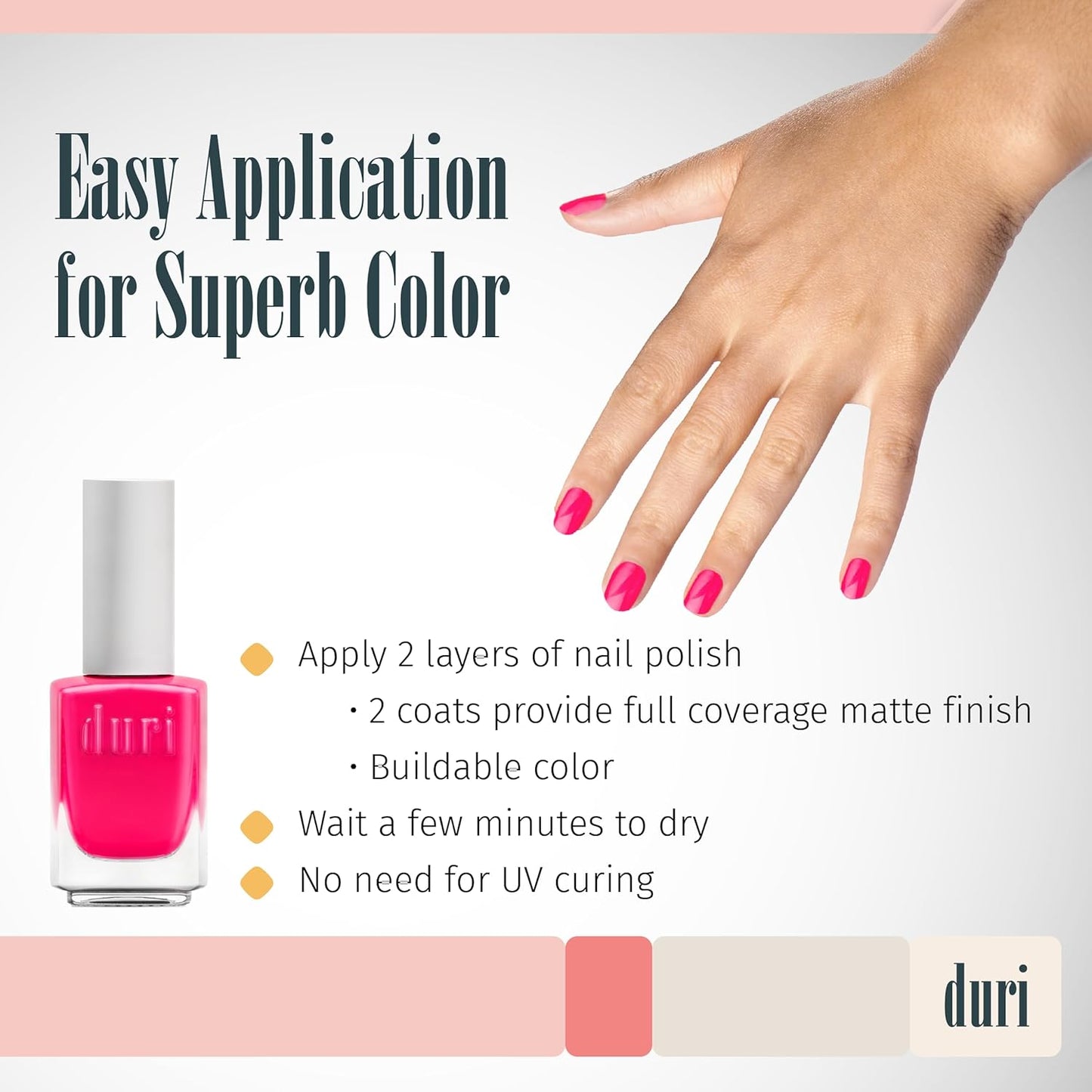 duri 155N Voodoo - Neon Hot Pink Nail Polish, Matte Finish, Quick Drying, 0.45 Fl Oz