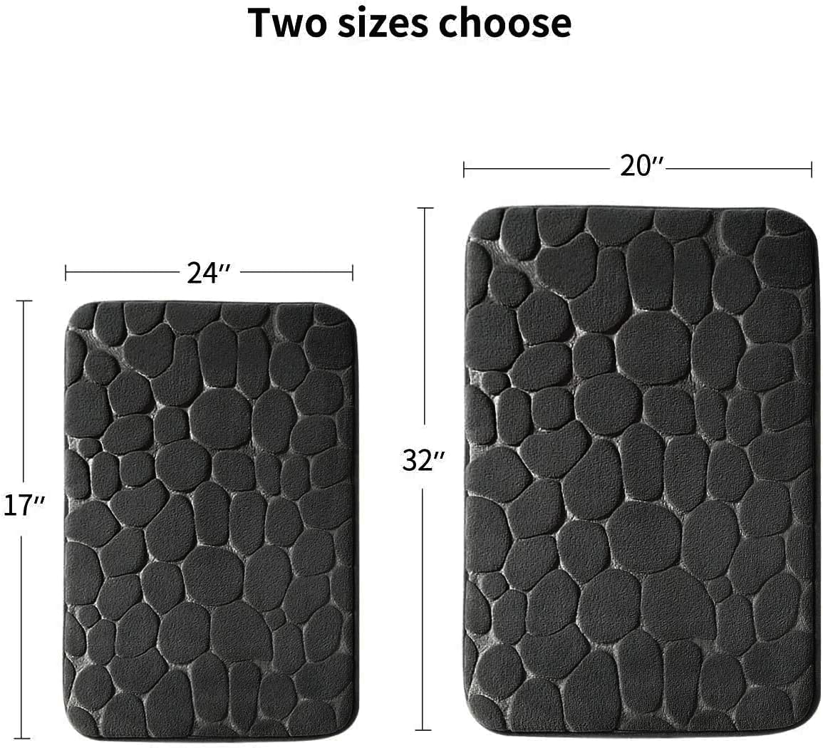 YIHOUSE Memory Foam Bath Mat Cobblestone Bathroom Rugs Super Water Absorbent Bath Mats for Bathroom Machine Washable Bath Rugs(24 x 36,Black)