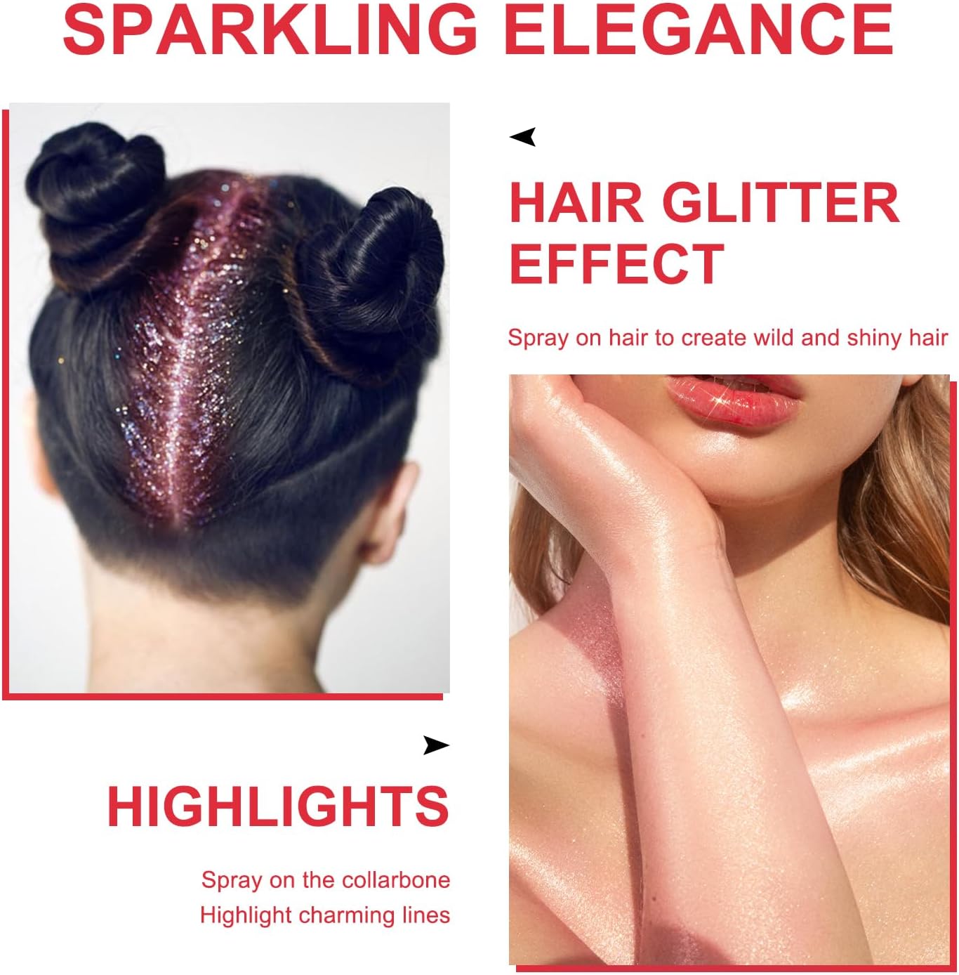 Hair and Body Glitter Spray, Shimmering Powder Sparkle Powder Makeup, Glitter Loose Sparkle Makeup for Body Highlighter,Festival Prom Rave Accessories (Red)