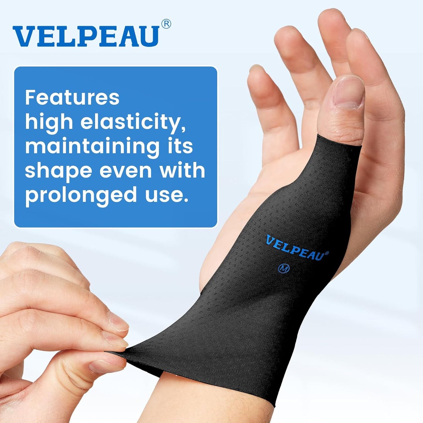 VELPEAU Thumb and Wrist Compression Sleeve for Tendonitis (Pack of 2), Seamless Technology, Gloves Wraps for Arthritis Pain Relief for Women & Men, Splint Liner, Fits Both Hands (Black, Long Version, L)