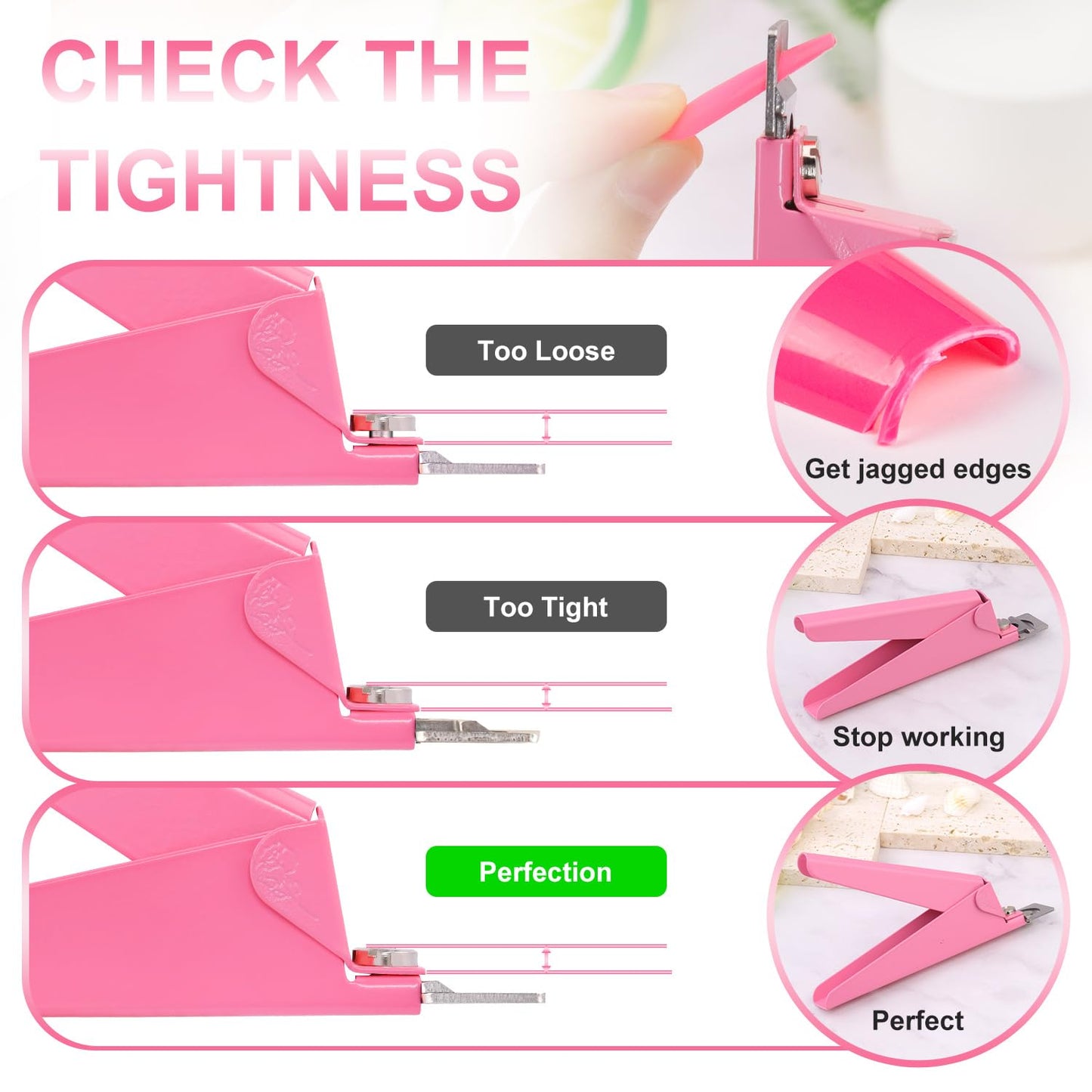 Light Pink Metal Premium Nail Clippers with Magnets Sizers for Acrylic Nails, False Nail Cutters for Nail Tips Fake Nail Trimmer Manicure Pedicure Sharp Clip Nail Tool Supplies For Salon Beauty