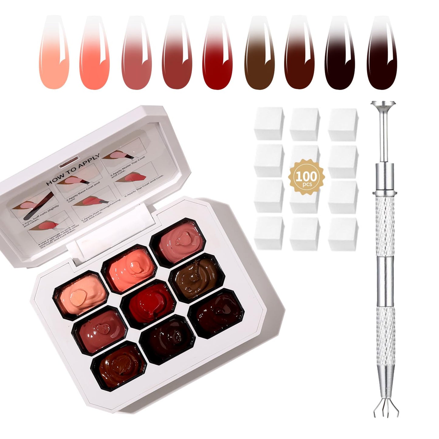 9 Colors Set Ombre Gel Nail Polish,Gradient Painting Gel for Nails with 100Pcs Nail Sponges for 3D Nail Art in Salon or Home Use(omber-09)