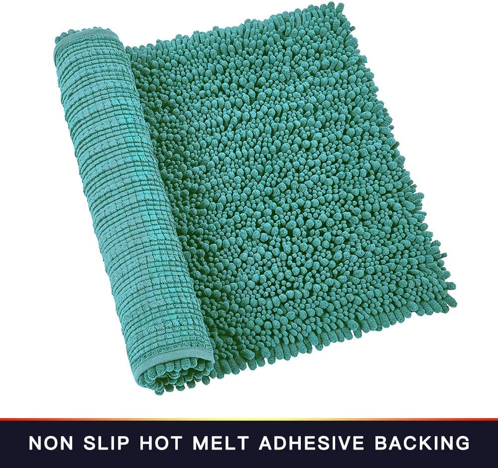 Walensee Bathroom Rug Non Slip Bath Mat (24x17 Inch Turquoise) Water Absorbent Super Soft Shaggy Chenille Machine Washable Dry Extra Thick Perfect Absorbant Best Small Plush Carpet for Shower Floor