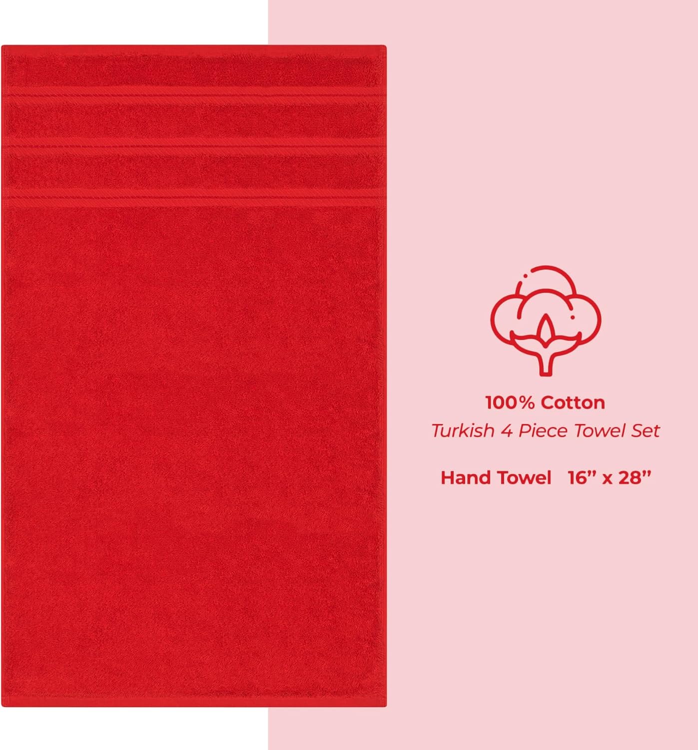 American Soft Linen Luxury Hand Towels for Bathroom, 600 GSM 100% Cotton Turkish 4 Piece Hand Towel Set, 600 GSM Hand Face Towels for Kitchen, Red Hand Towels