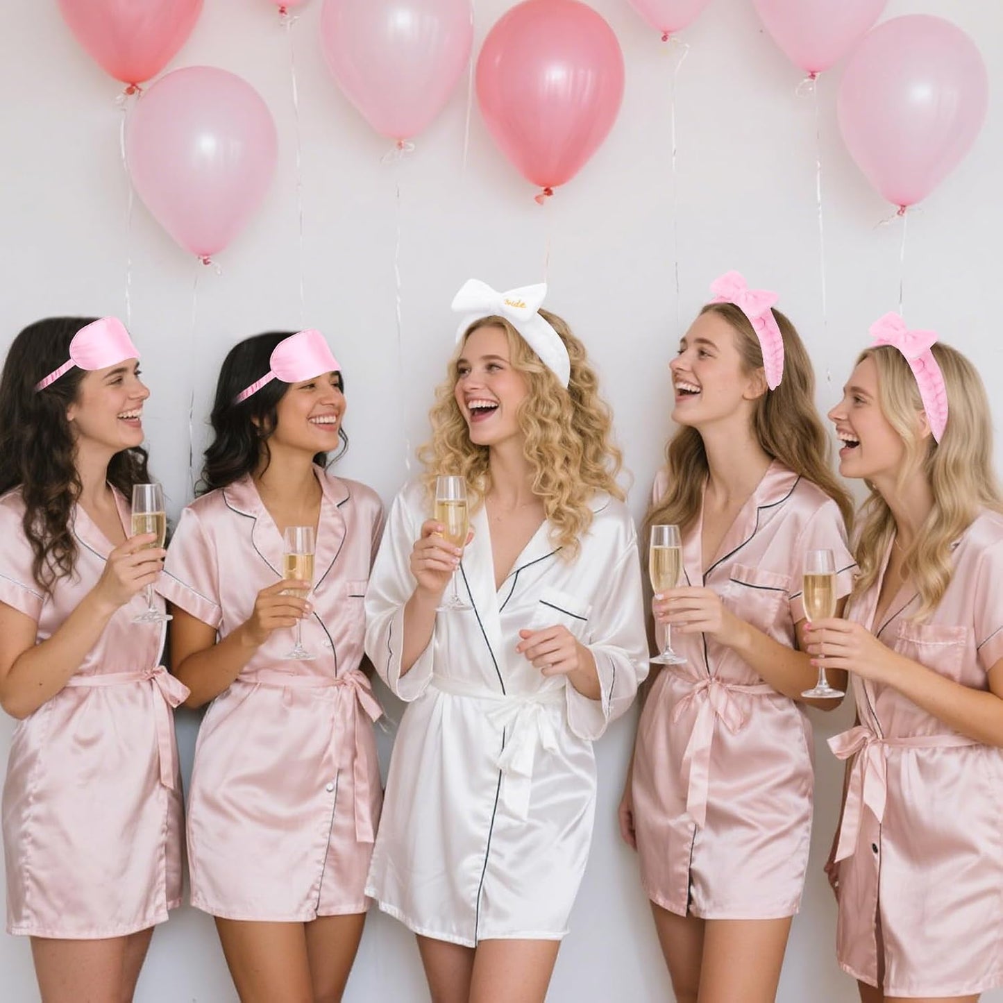 Wecoe 12pcs/set Bow Spa Headbands & Eye Masks - Bachelorette Party Favors, Bridal Shower & Bridesmaid Proposal Gifts(White, Pink)
