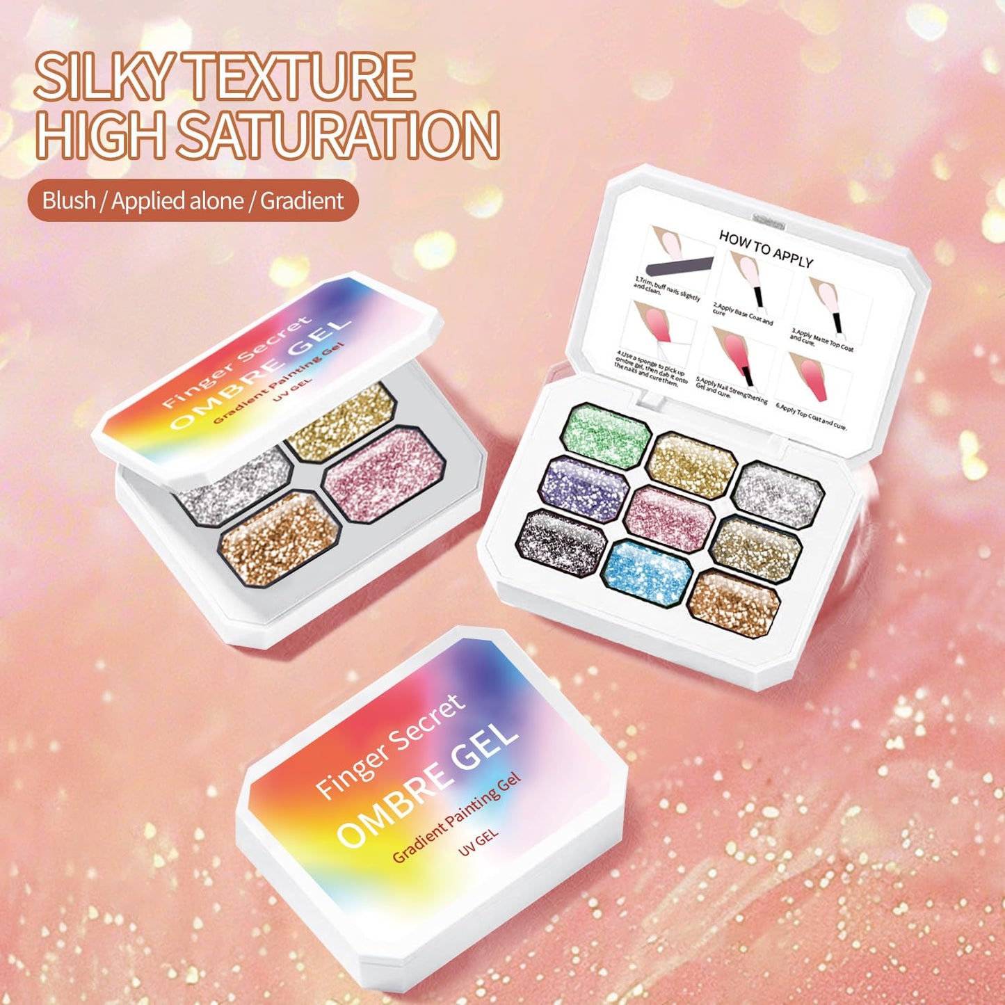 Ombre Gel Nail Polish Set,9 Colors Metallic Shine Gradient Painting Patting Gel Polish for Nail Art DIY Gradient Painting for Salon or Home Use