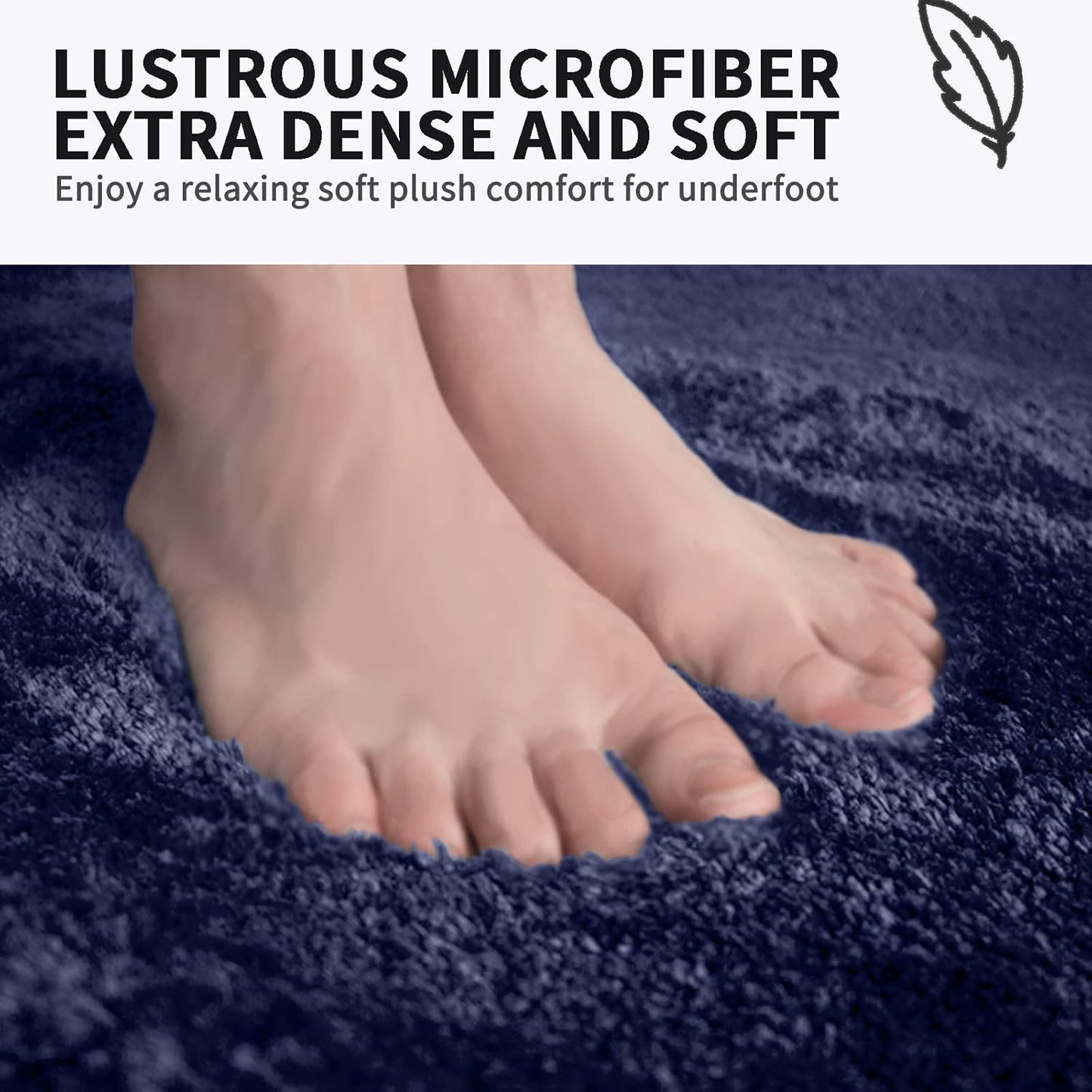 FIFU Bathroom Rugs 24" W x 36" L, Bath Mat for Bathroom, Bedroom, Laundry Room & Kitchen, Non-Slip Rubber Latex Backing, Extra Soft and Absorbent Microfiber Carpet, Machine Washable Rug, Navy Blue