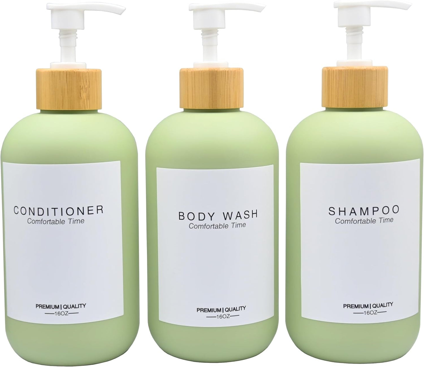 Shampoo and Conditioner Bottles, Refillable Shampoo Bottles with 6 Waterproof Labels, Apothecary Dispenser for Shampoo Lotion Oil Shower Soap Hand Soap and Dish Soap (Matcha Green)