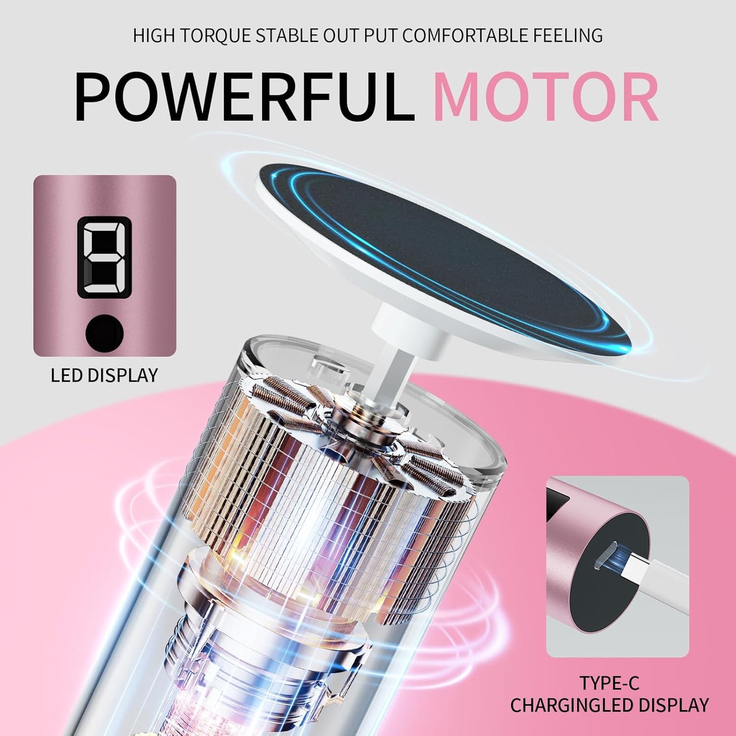 Professional Electric Foot File Tool -Callus Remover Rotating Grinder,1200mAh Rechargeable Battery, 1-Hour Continuous Use, Foot Drill & Sander,Adjustable Speed Foot Files for Deadskin(Pink+White)