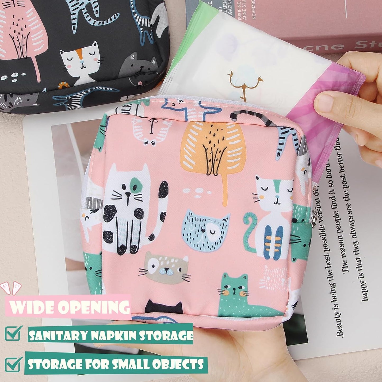 Desing Wish Sanitary Pad Storage Bag Portable Period Bag for Teen Pads/Sanitary Napkins/Small Tampons, Sanitary Napkin Storage Bag First Period Gifts for Teen Girls (Stamen)