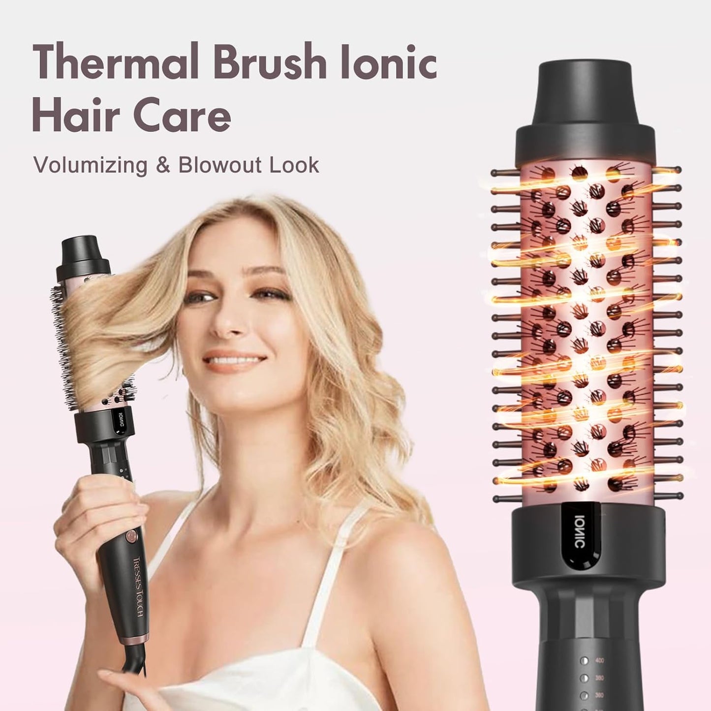 Thermal Brush 1.25 Inch with 5 Temp Settings, Universal Voltage Hot Hair Curling Iron, Ceramic Tourmaline Ionic Thermal Round Curling Brush Suitable for Medium and Long Hair, Rose Gold