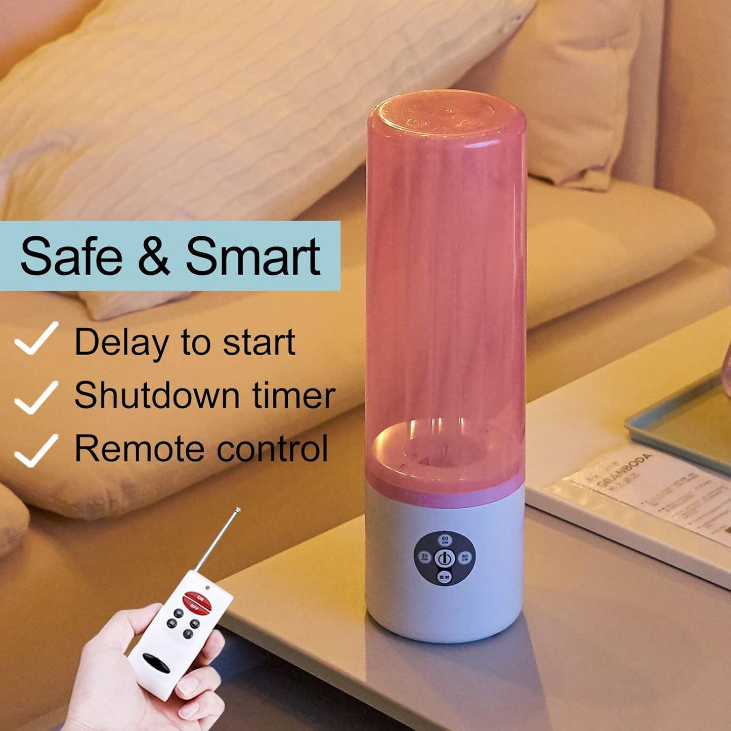 UV Light Sanitizer, 55w 254nm UVC Lamp for Room Surface Disinfection up to 750 sqft, Home/School/Hotel/Travel, Kills Bacteria/Molds/Dust Mites, 1Y warranty (Pink With Ozone)