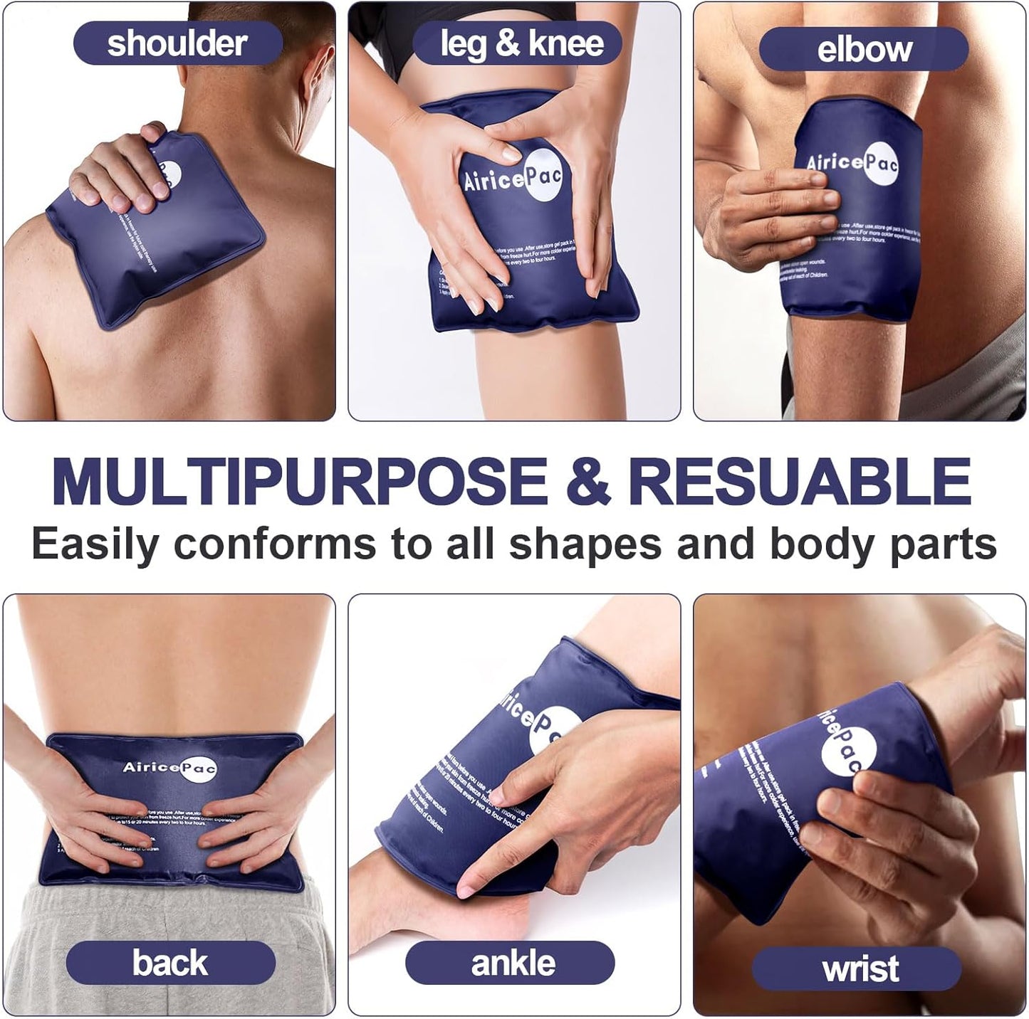 Ice Packs for Injuries Reusable, Gel Cold Pack for Knee Neck Shoulder Ankle Elbow Hip Back Pain Relief, Cold Compress Therapy for Swelling, Bruises, Surgery, 7”x 11”, Blue