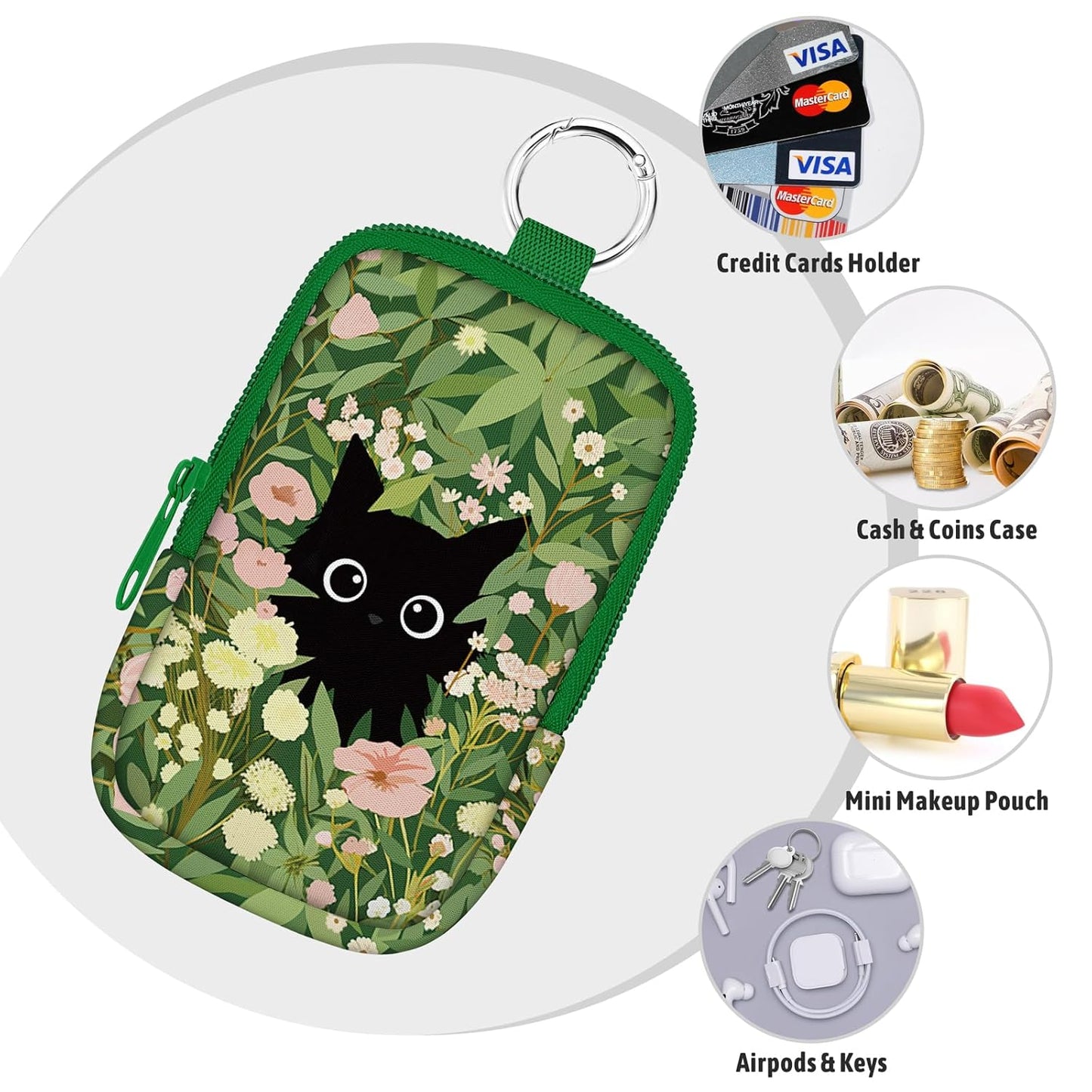 Black Cat Garden Hand Sanitizer Spray Case, Hand Sanitizer Holder Zippered Pouch, Cute Fashion Accessory with Snap Hook for Glow Mist and Power Mist 1FL OZ