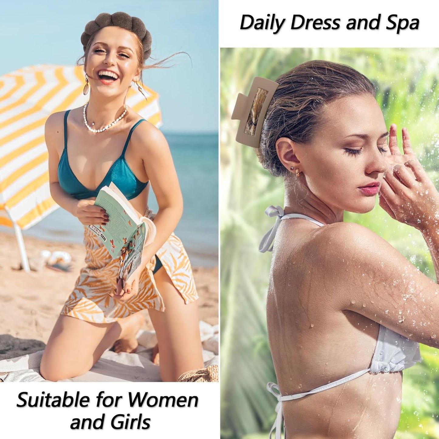 VELSCRUN Spa Headband, Makeup Face Wash Skincare Headbands, 5 Pcs Sponge Get Ready Bear Ears Hairband Facial Wristband Hair Clip Set, Stuff for Teen Girls Women Trendy Hair Accessories Dark Brown