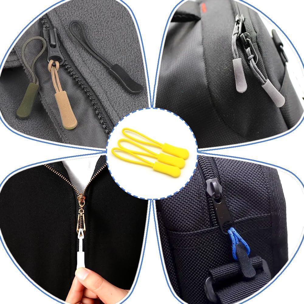 Ruidee 50 Pieces Zipper Pulls Zipper Tabs Zipper Pull Cord Extender Replacement Zipper Pulls for Backpacks, Jackets, Luggage, Purses, Handbags（Yellow）
