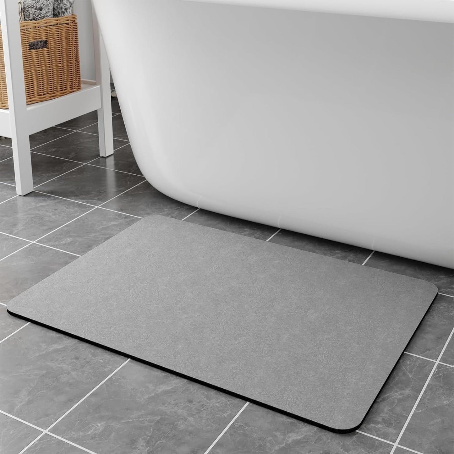 Bath Mat Rugs 32x17 - Diatomaceous Earth Bath Mat Quick Dry Absorbing Bathroom Rugs Rubber Non Slip Thin Bathroom Mat Fit Under Door, Bath Mat for Bathroom Floor, Tub and Shower, Sink, Grey