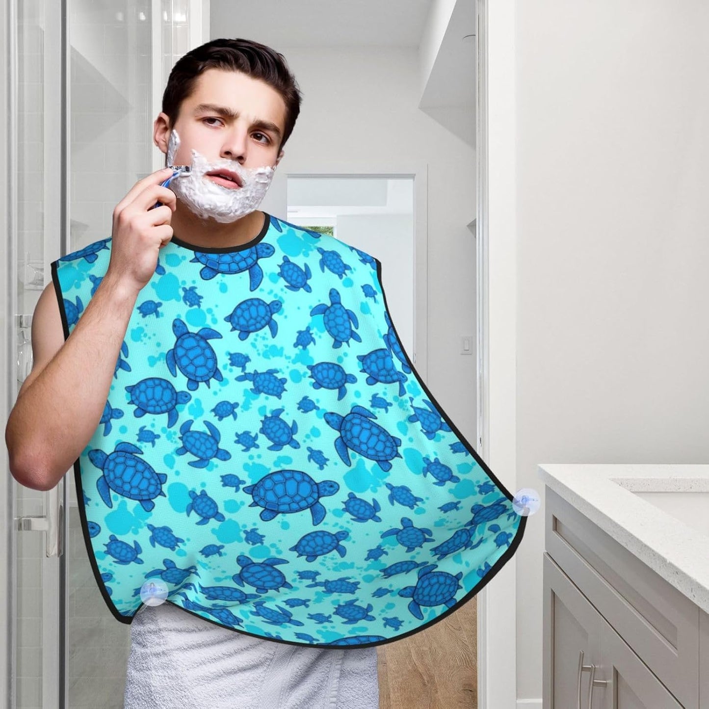 Beard Apron Hair Catcher, Ocean Animal Turquoise Blue Sea Turtles Shave Bib, Waterproof Non-Stick Shaving Bib, Trimming Grooming Tool for Dad Men Anniversary
