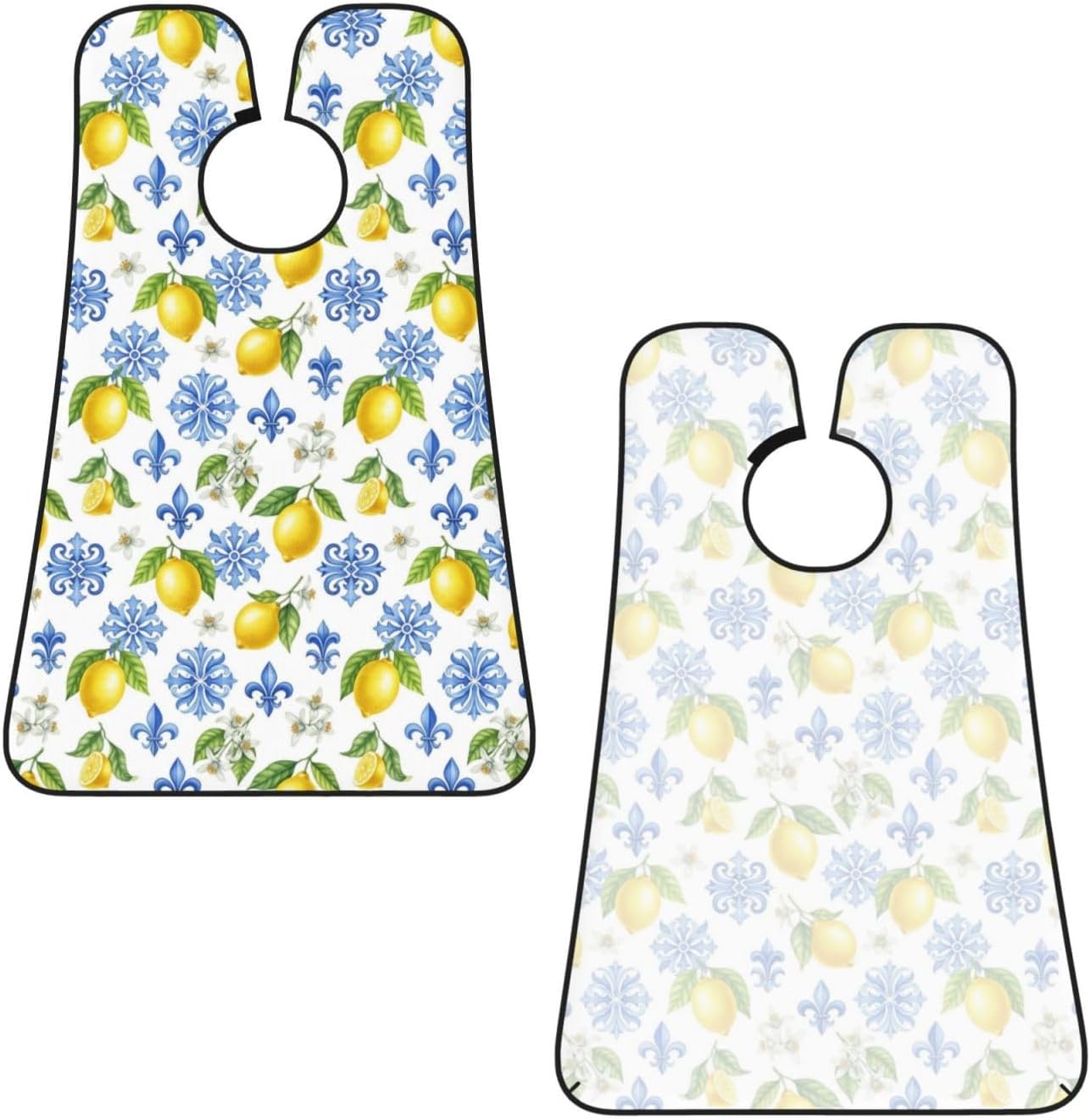 Adjustable Non-Stick Beard Apron, Hair Catcher Cape for Shaving Grooming, Waterproof with Suction Cups Men, Watercolor Blue White Flowers Lemon Tree Leaf Floral Shave Bib