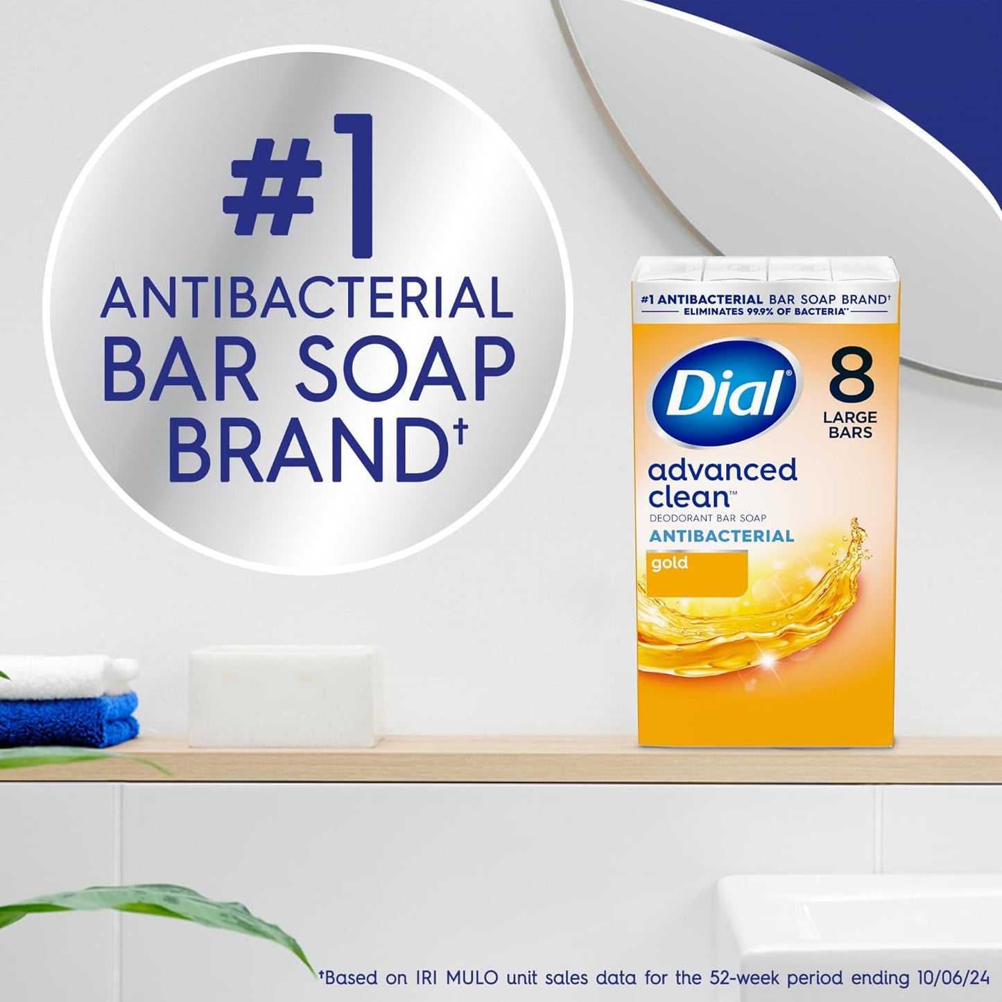 Dial Antibacterial Deodorant Bar Soap, Advanced Clean, Gold, 4 Oz, 32 Bars