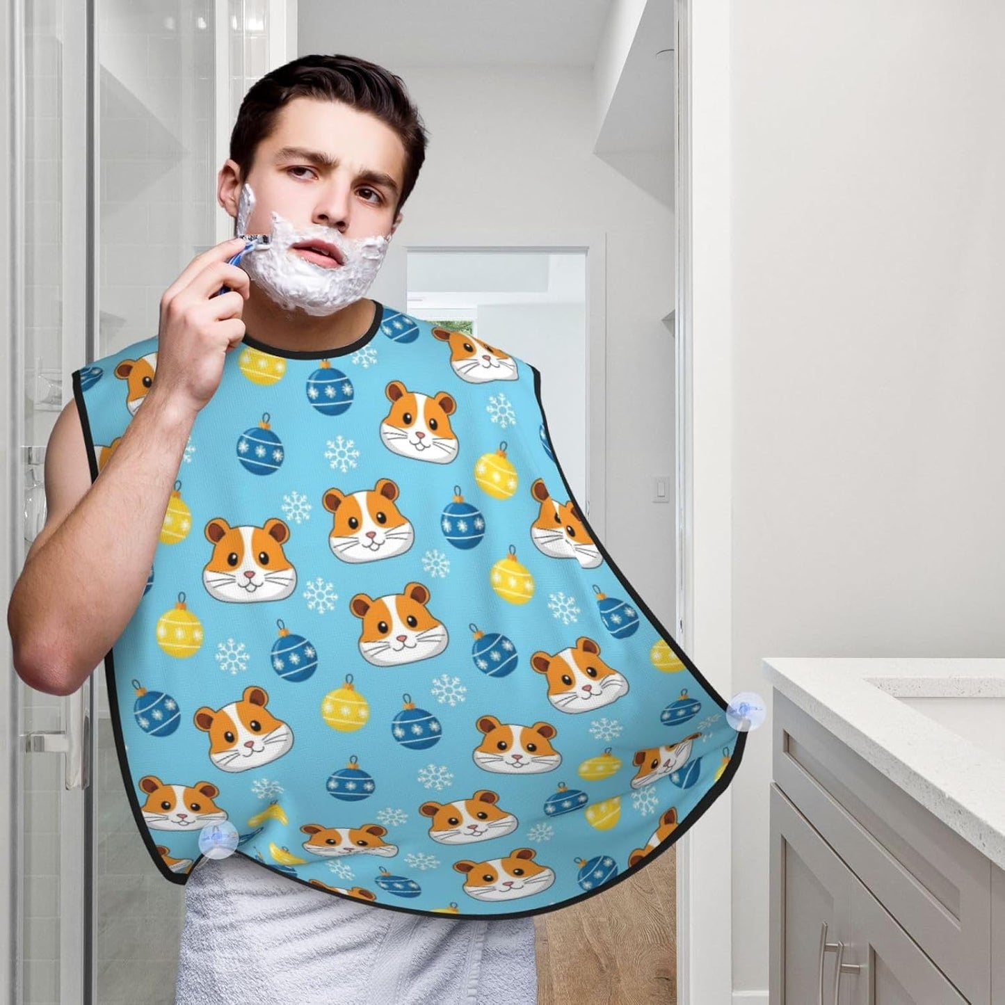 Adjustable Beard Catcher Apron, Guinea Pig Snowflakes Christmas Shave Bib, Non-Stick Waterproof Grooming Bib, Shaving Essential for Men Dad Christmas