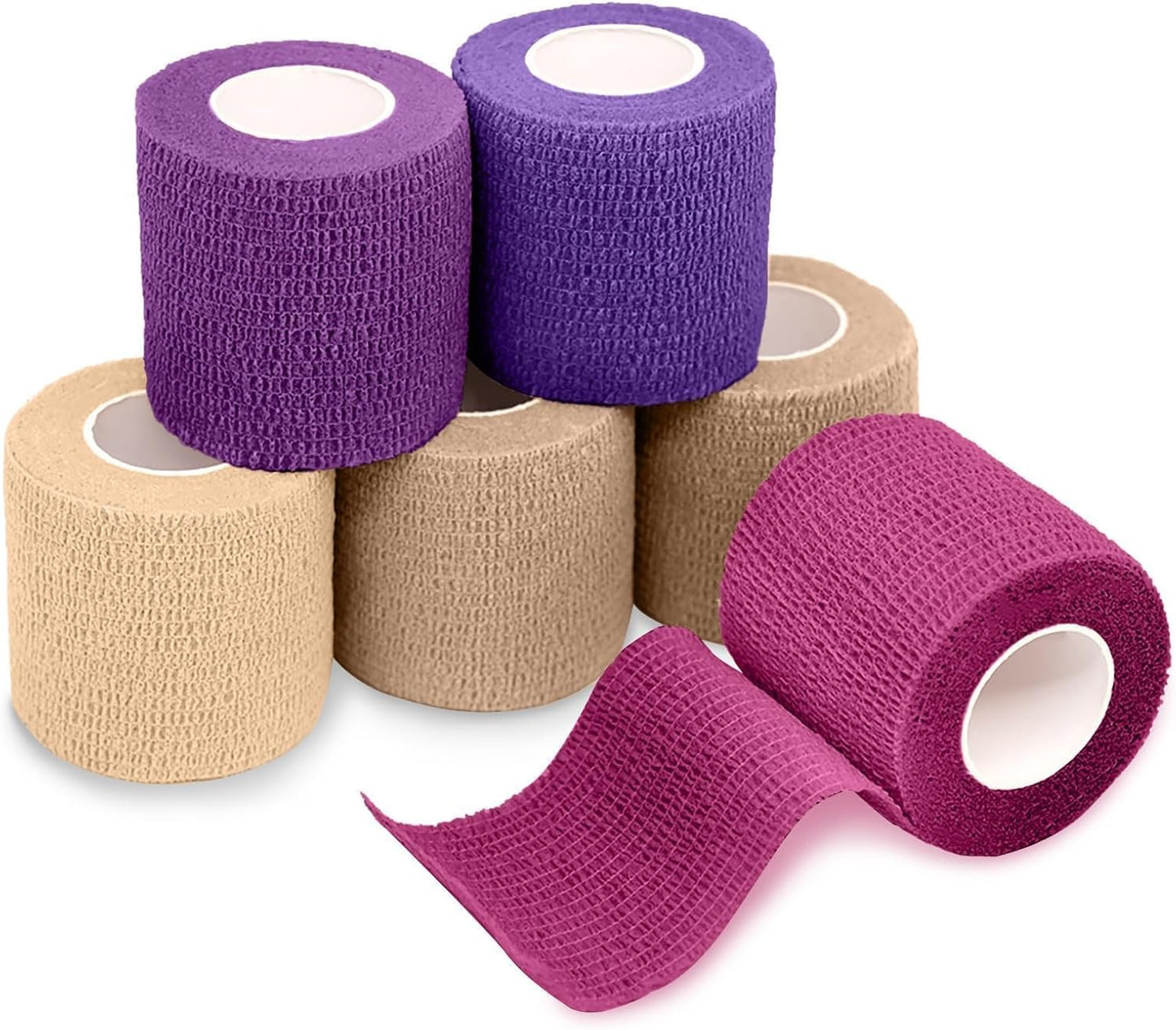 FriCARE Self Adhesive Bandage Wrap, Medical Tape in First Aid Kit, Cohesive Bandages for Wounds Sport Vet, 2 Inches X 5 Yards 6 Rolls, Elegant