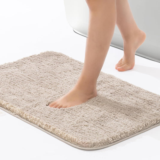 ROSMARUS Shaggy Bath Rugs for Bathroom Non Slip 17" X 24", Water Absorbent Bath Mat, Soft Shower Mat for Floor & Tub, Fluffy Plush Machine Washable, Beige