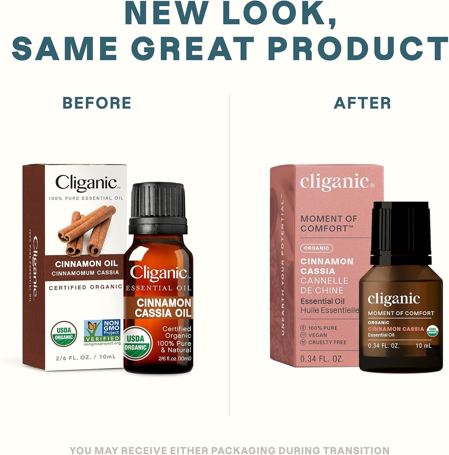 Cliganic Organic Cinnamon Cassia Essential Oil, 100% Pure Natural Undiluted, for Aromatherapy | Non-GMO Verified (Packaging May Vary)