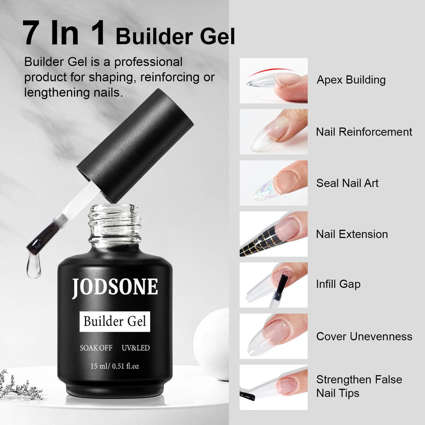 JODSONE 4 Bottles of 15ML Nail Primer Base Coat Top Coat and Builder Gel Which Helps Better Fit the Gel Polish